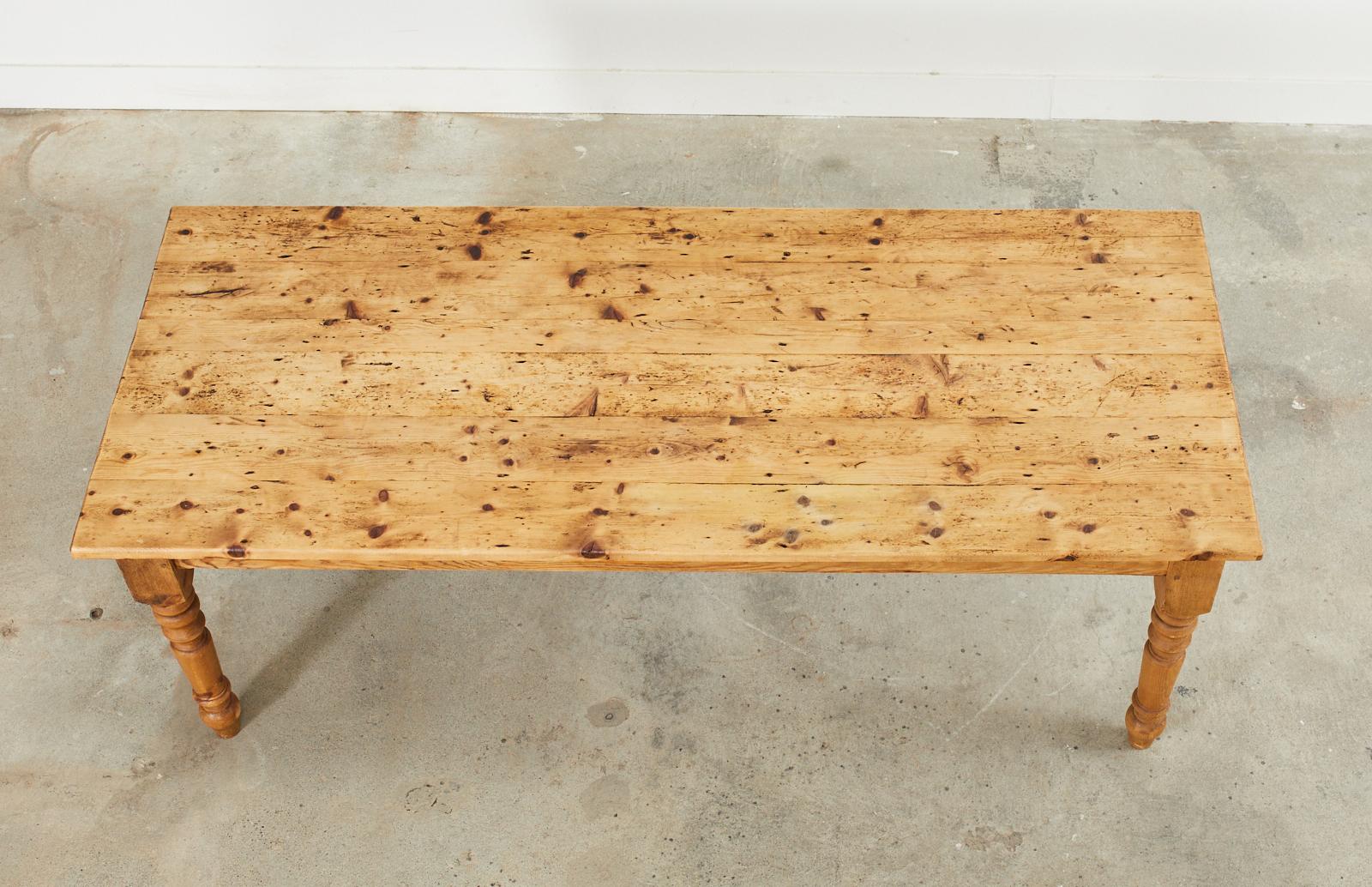 Country English Style Pine Farmhouse Dining Harvest Table For Sale 9
