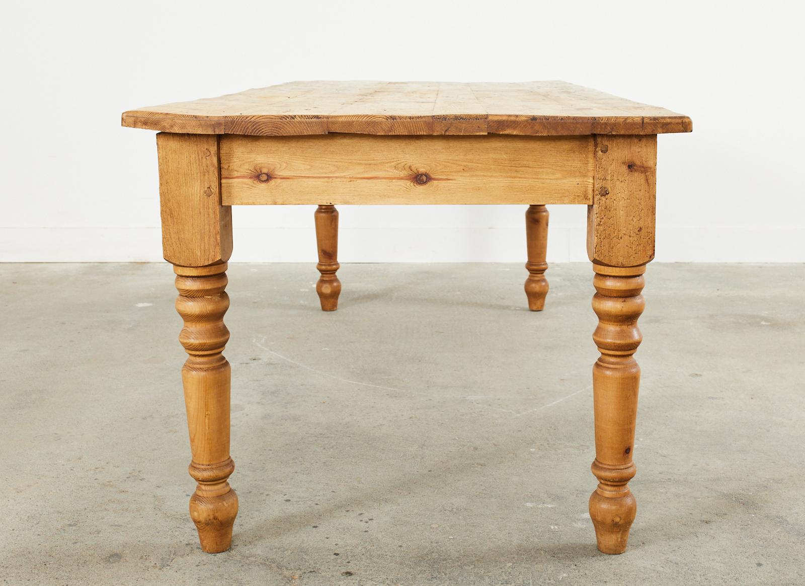 Country English Style Pine Farmhouse Dining Harvest Table For Sale 10