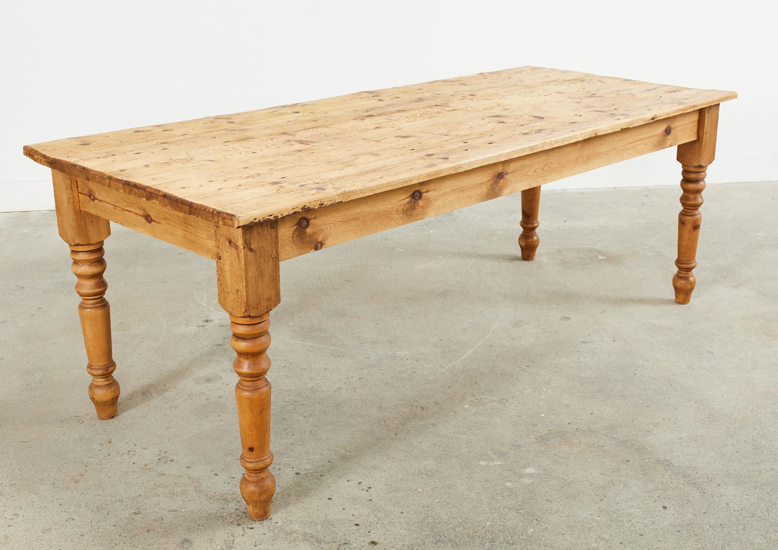 Country English Style Pine Farmhouse Dining Harvest Table For Sale 12