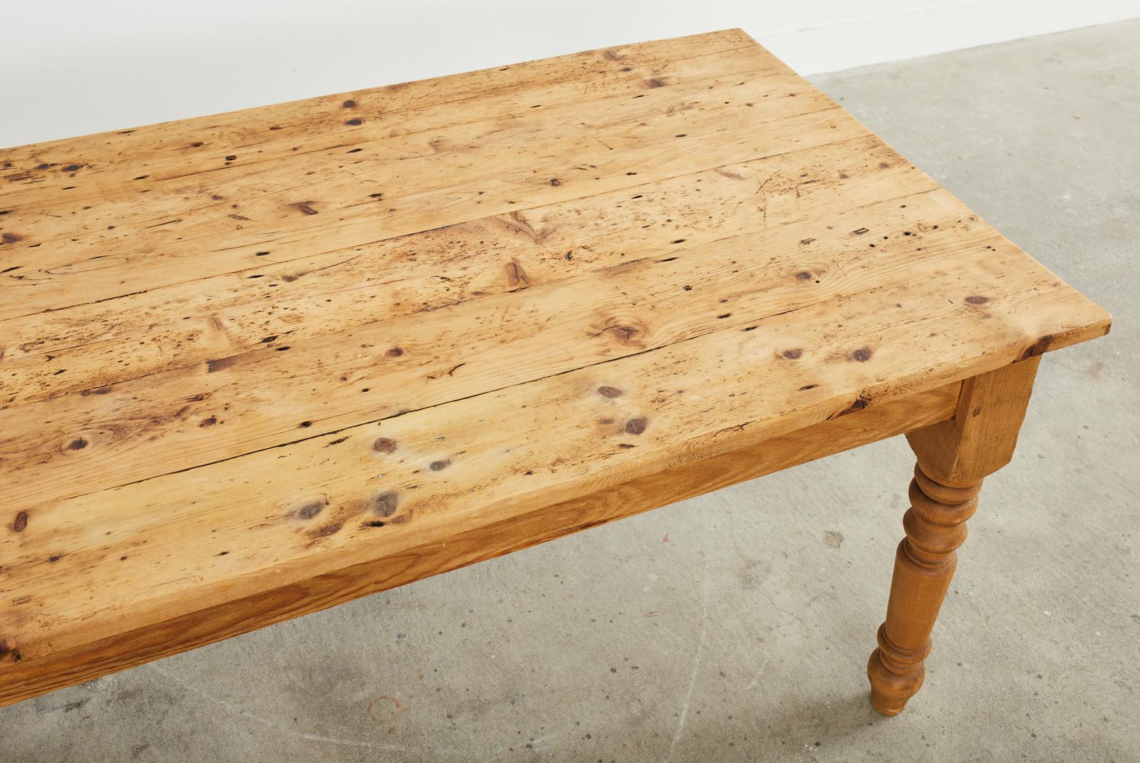 20th Century Country English Style Pine Farmhouse Dining Harvest Table For Sale
