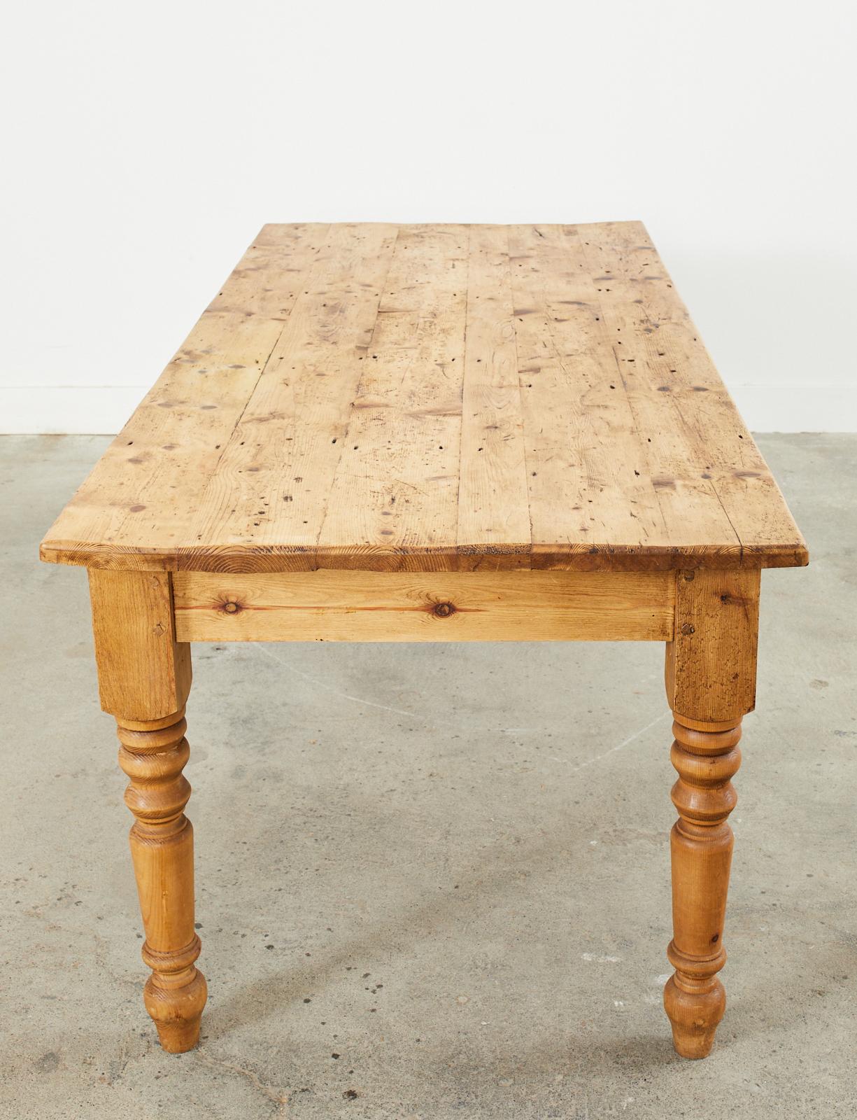 Country English Style Pine Farmhouse Dining Harvest Table For Sale 1
