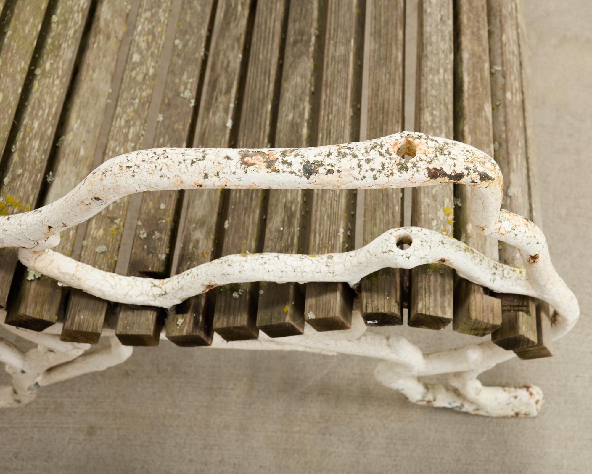 Fer Banc de jardin en fer faux-bois de style anglais victorien en vente