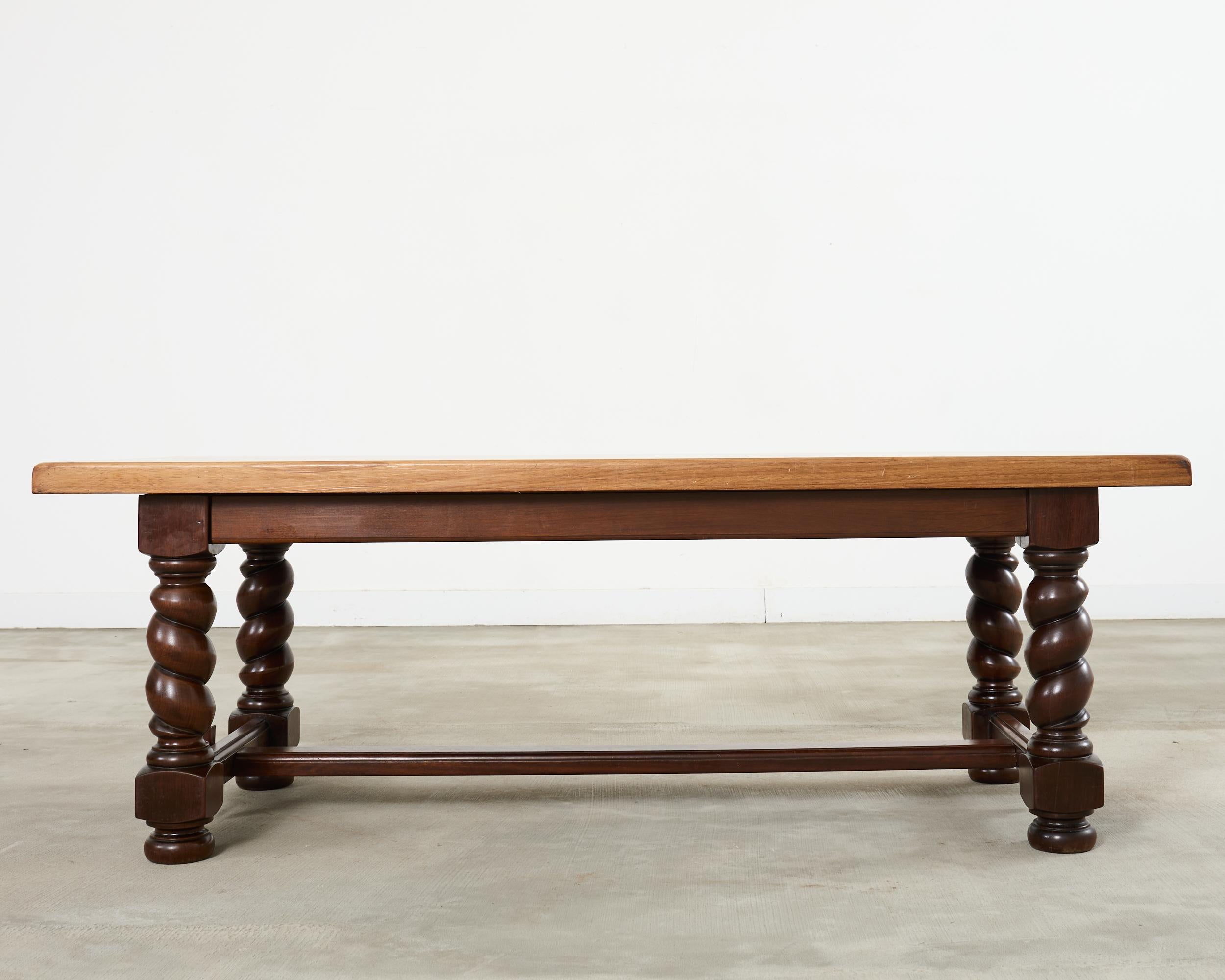 Country English Walnut Farmhouse Barley Twist Dining Table en vente 12
