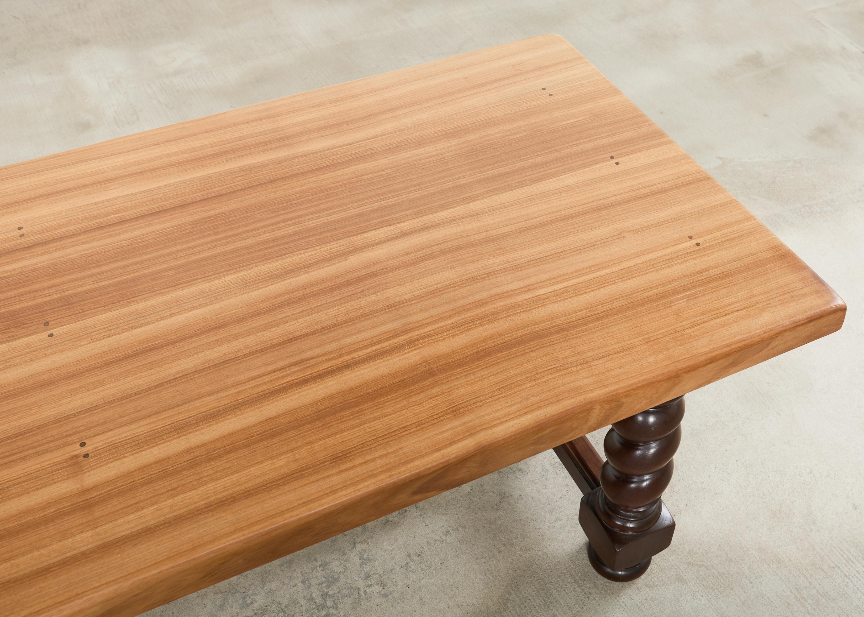 Fer Country English Walnut Farmhouse Barley Twist Dining Table en vente