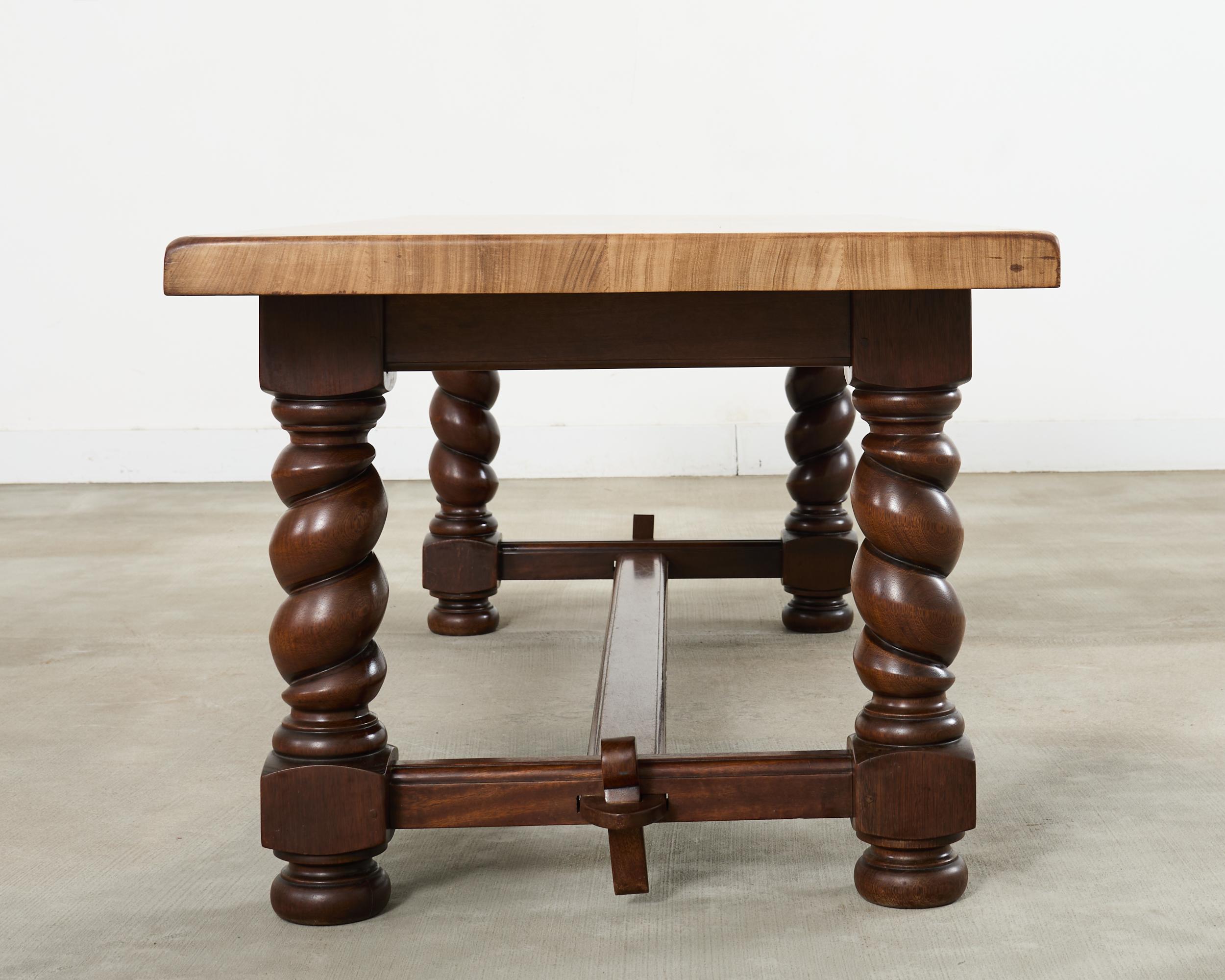Country English Walnut Farmhouse Barley Twist Dining Table en vente 1