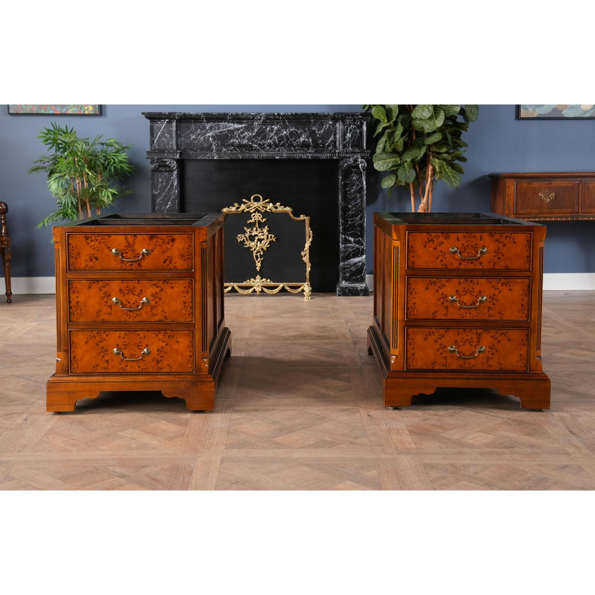 Deceptively simple at first glance the Country Estate Partners Desk by Niagara Furniture is remarkably sophisticated in its attention to detail throughout. The top section of the desk consists of a three paneled writing surface of brown full grain