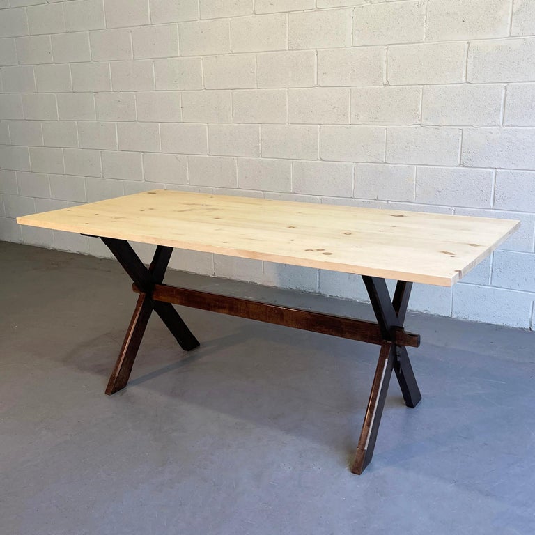 American Country Farm Trestle Dining Table For Sale
