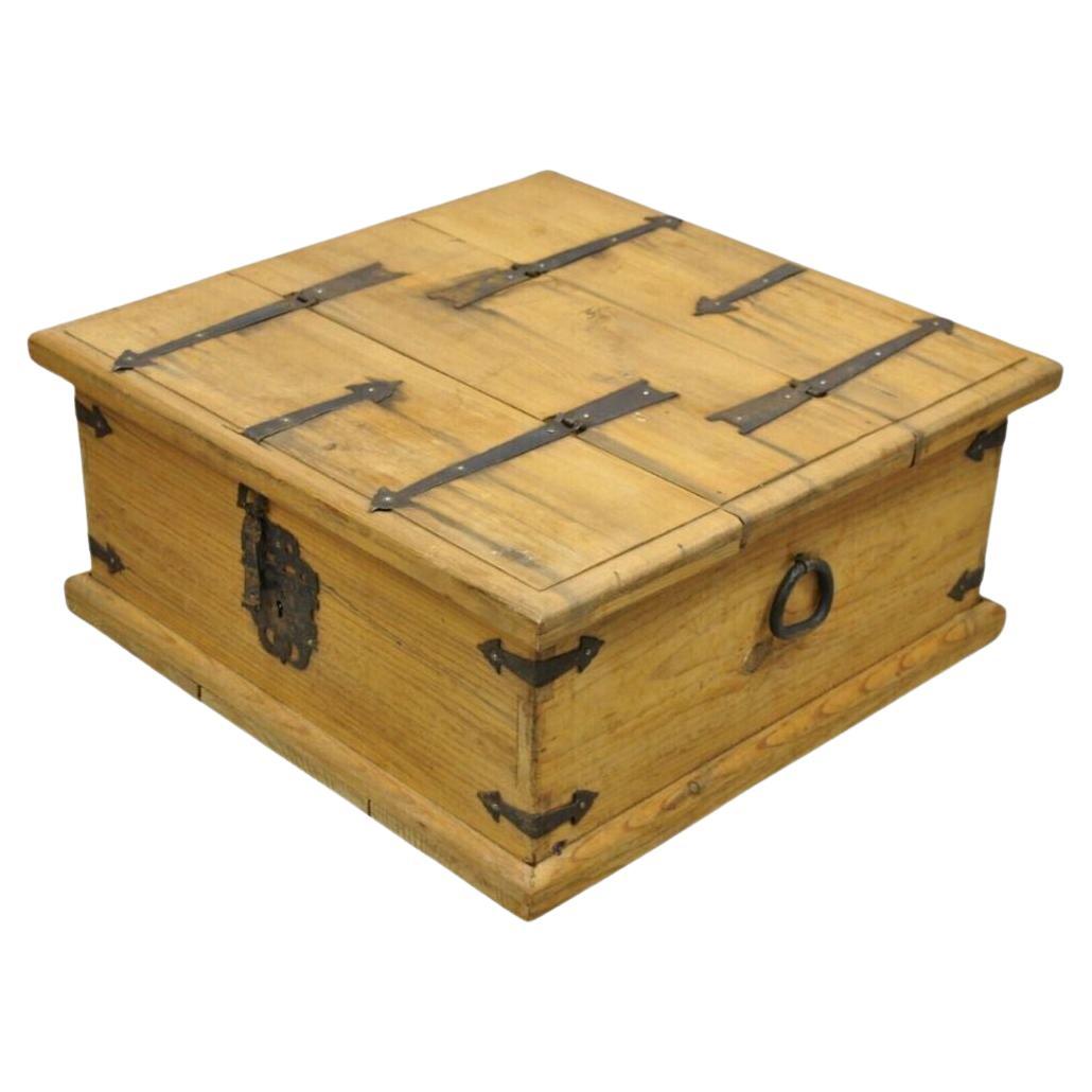 Coffre de rangement pour table basse mexicain à double couvercle en bois de style ferme