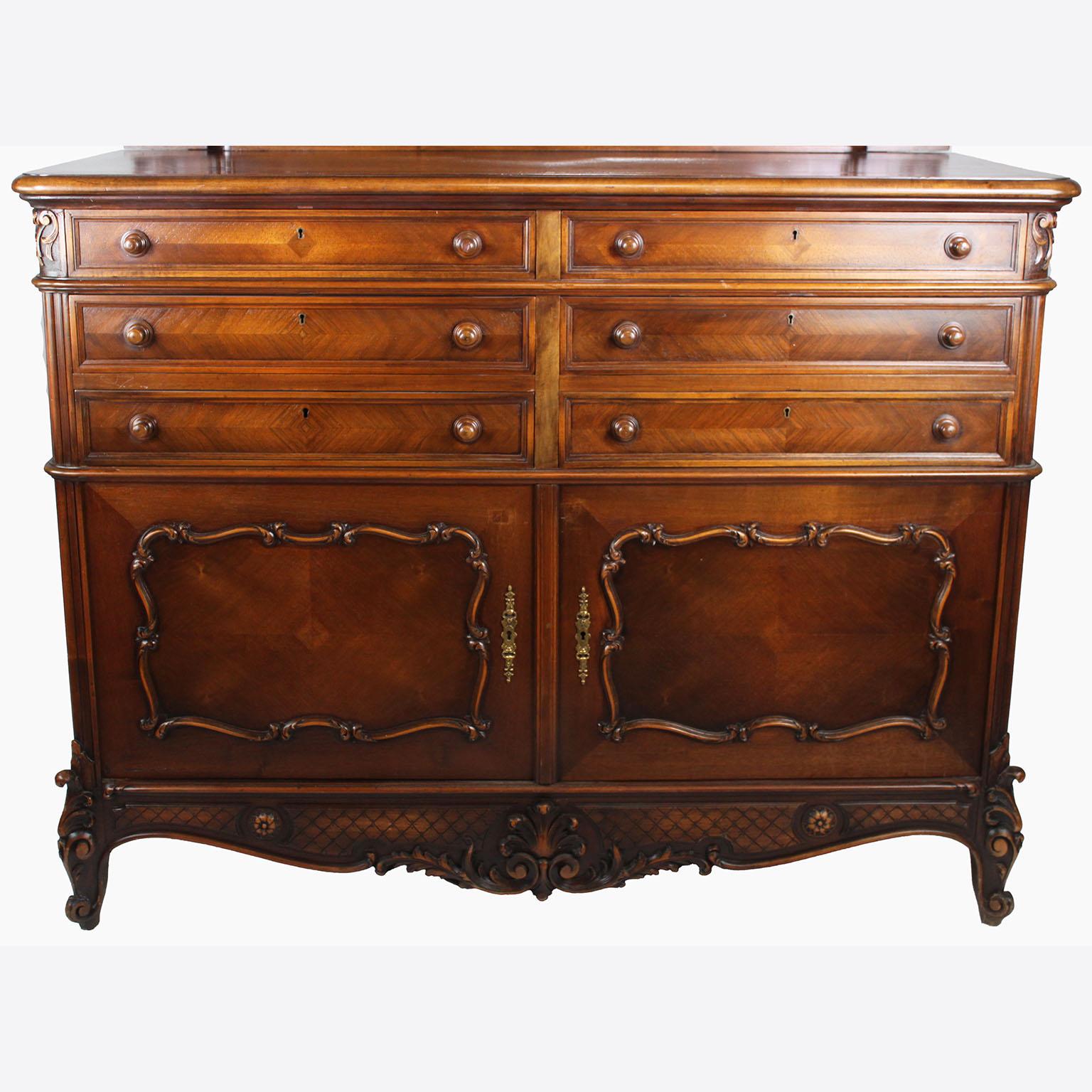 Beveled Country French 19th/20th Century Louis XV Provençal Style Carved Walnut Vanity For Sale