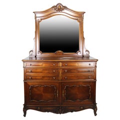 Antique Country French 19th/20th Century Louis XV Provençal Style Carved Walnut Vanity