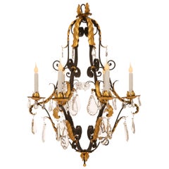 Country French 19th Century Louis XV St. Crystal and Wrought Iron Chandelier
