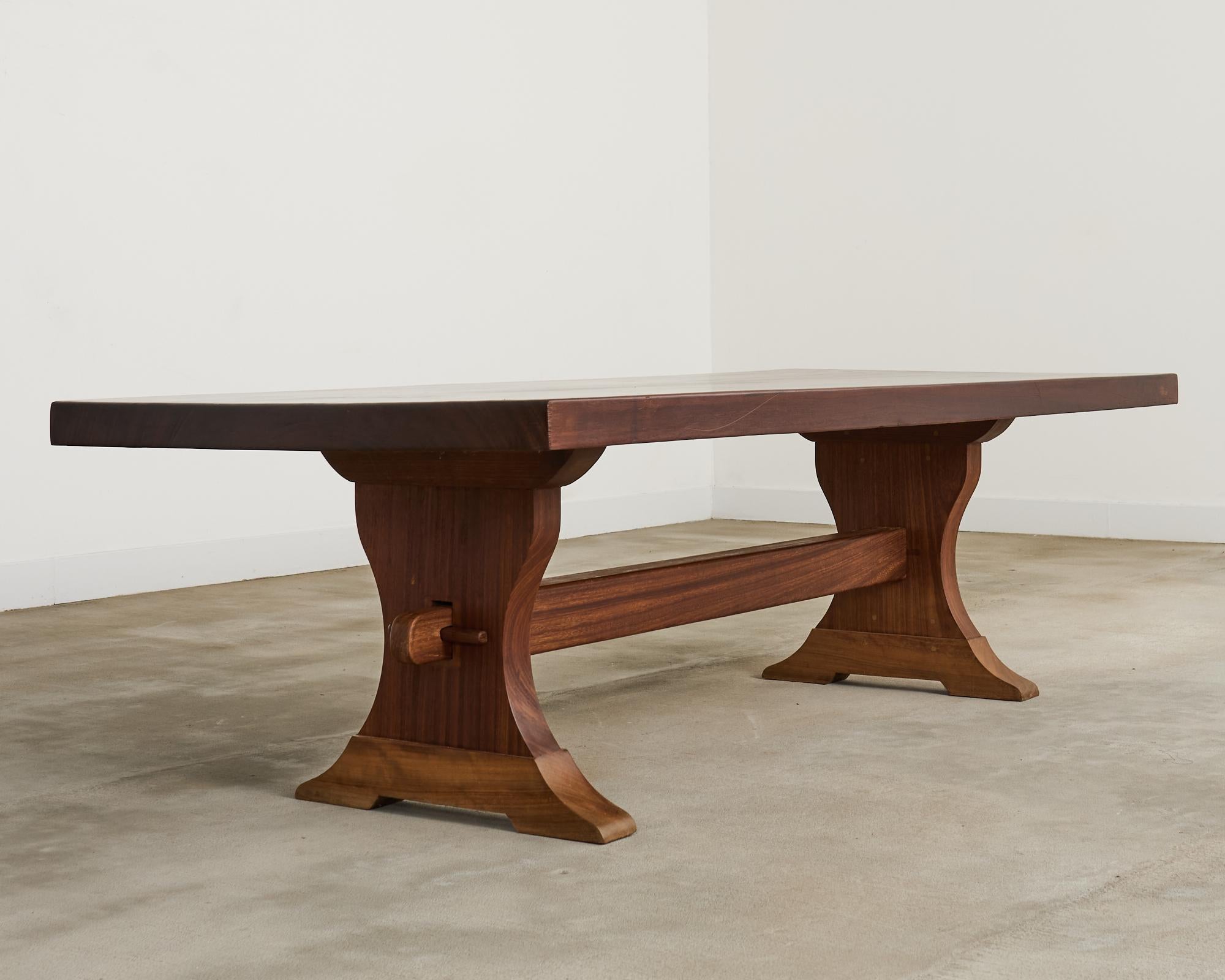 Country French African Mahogany Farmhouse Trestle Dining Table For Sale 4