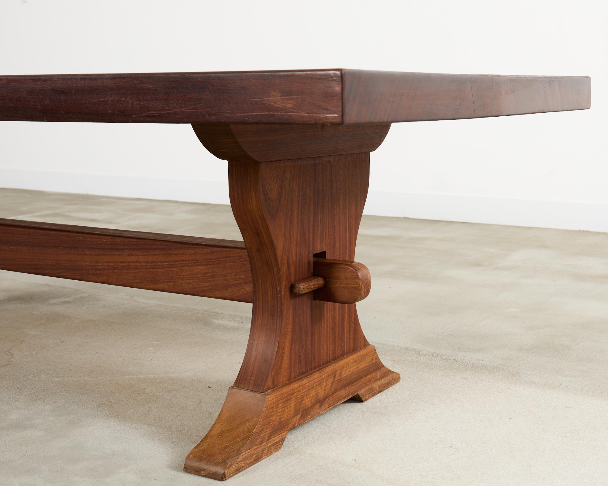 Country French African Mahogany Farmhouse Trestle Dining Table For Sale 6