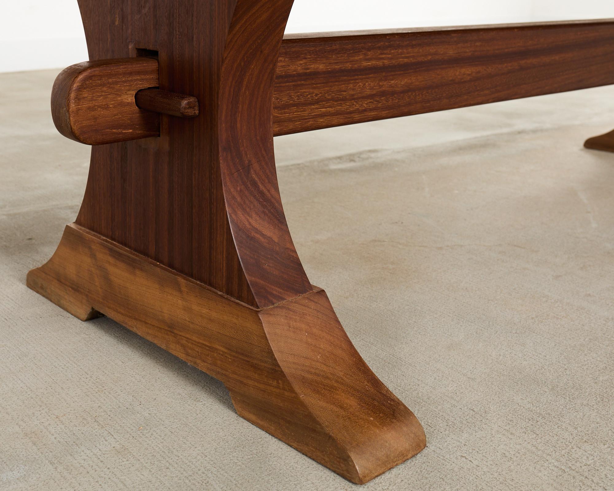 Country French African Mahogany Farmhouse Trestle Dining Table For Sale 10
