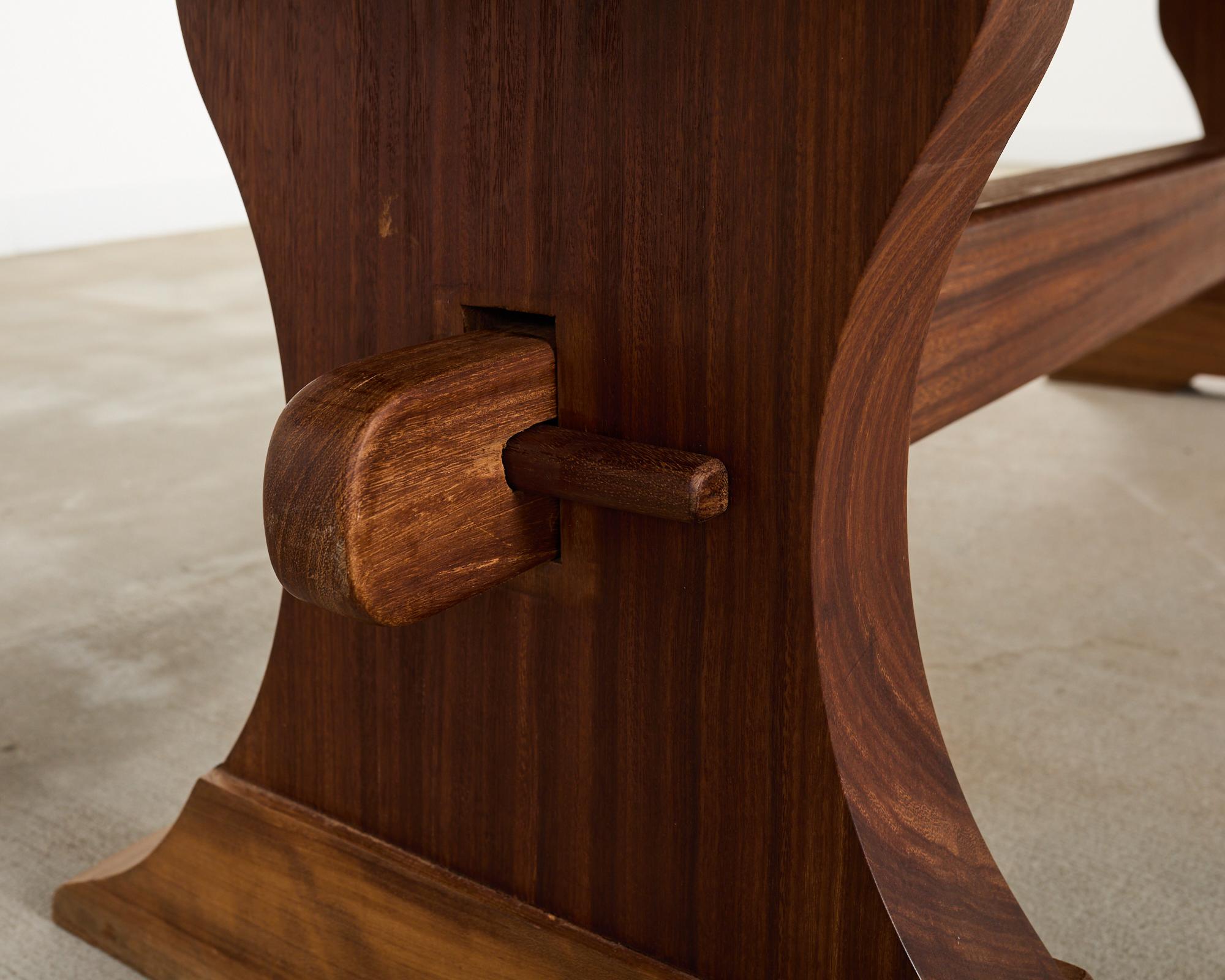 Country French African Mahogany Farmhouse Trestle Dining Table For Sale 11