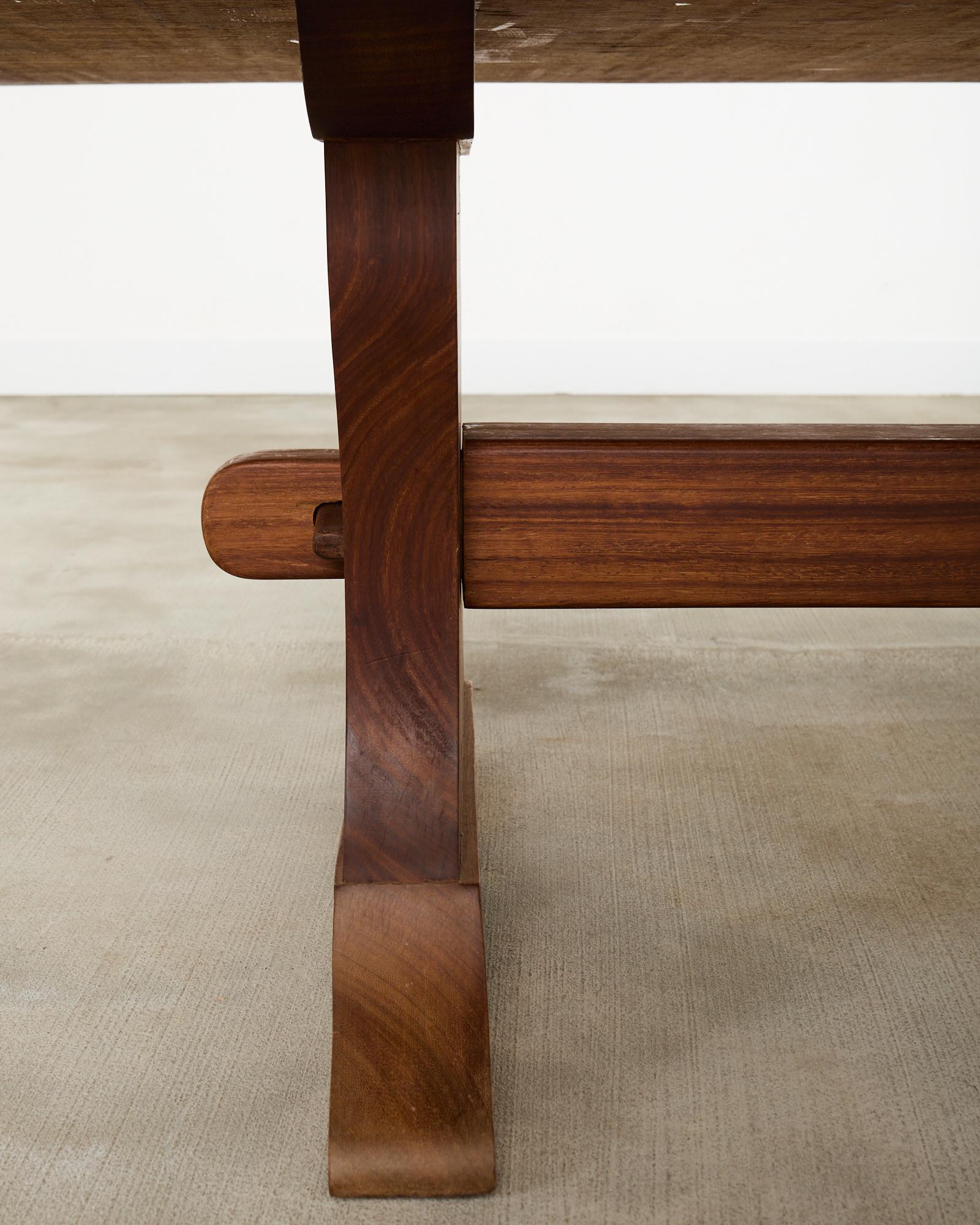 Country French African Mahogany Farmhouse Trestle Dining Table For Sale 12