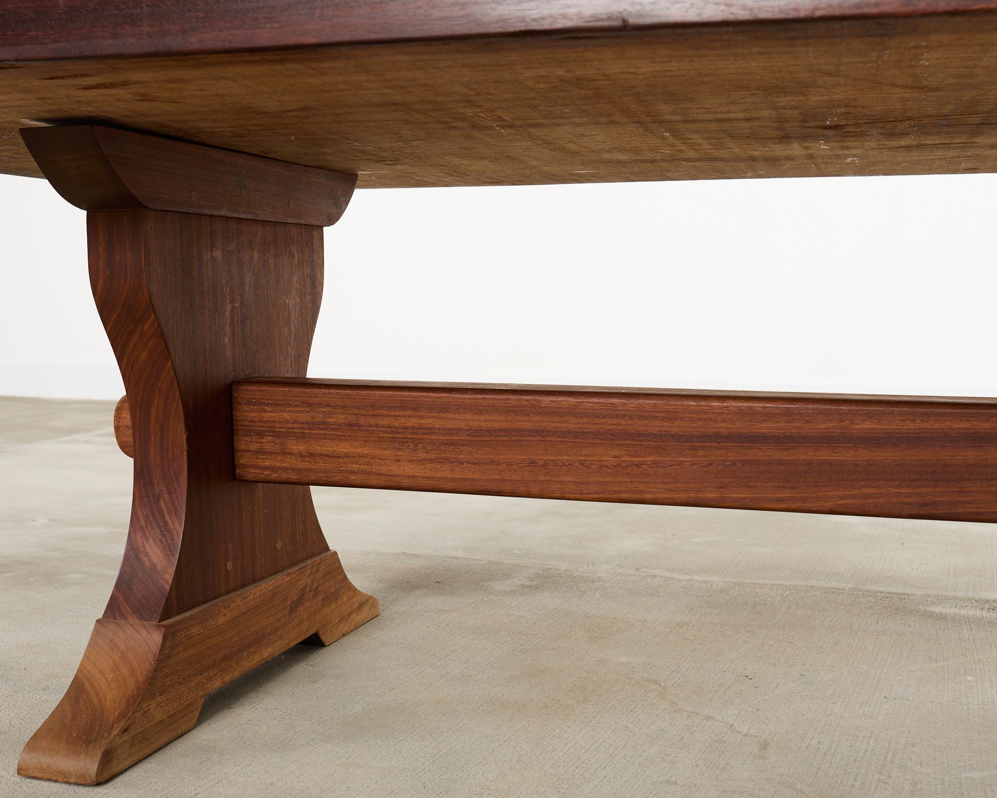Country French African Mahogany Farmhouse Trestle Dining Table For Sale 13