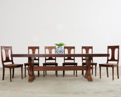 Country French African Mahogany Farmhouse Trestle Dining Table
