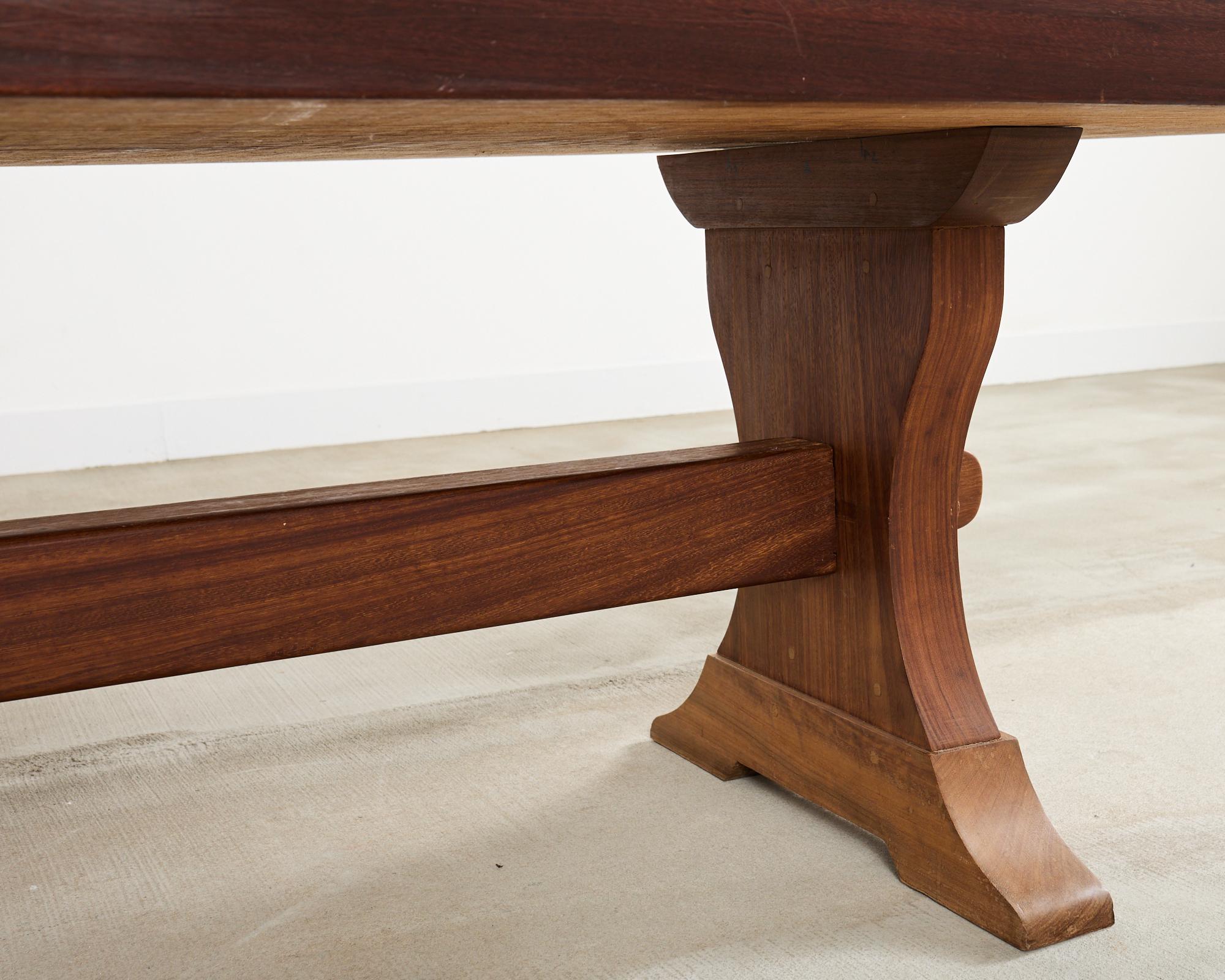 Country French African Mahogany Farmhouse Trestle Dining Table For Sale 14