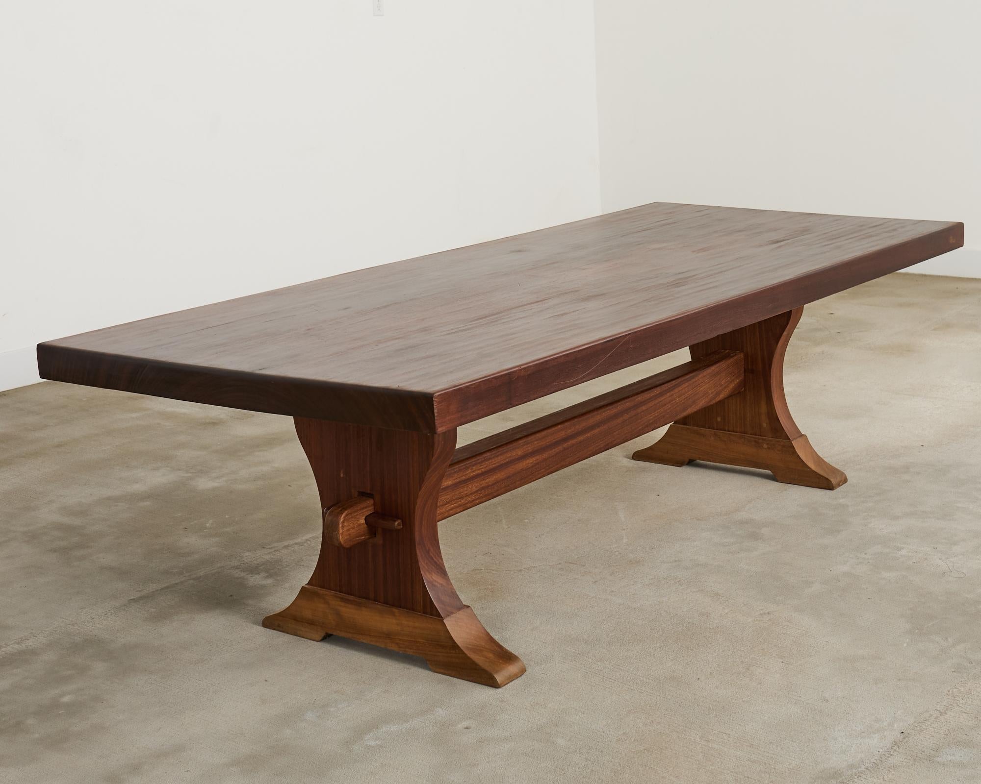 20th Century Country French African Mahogany Farmhouse Trestle Dining Table For Sale