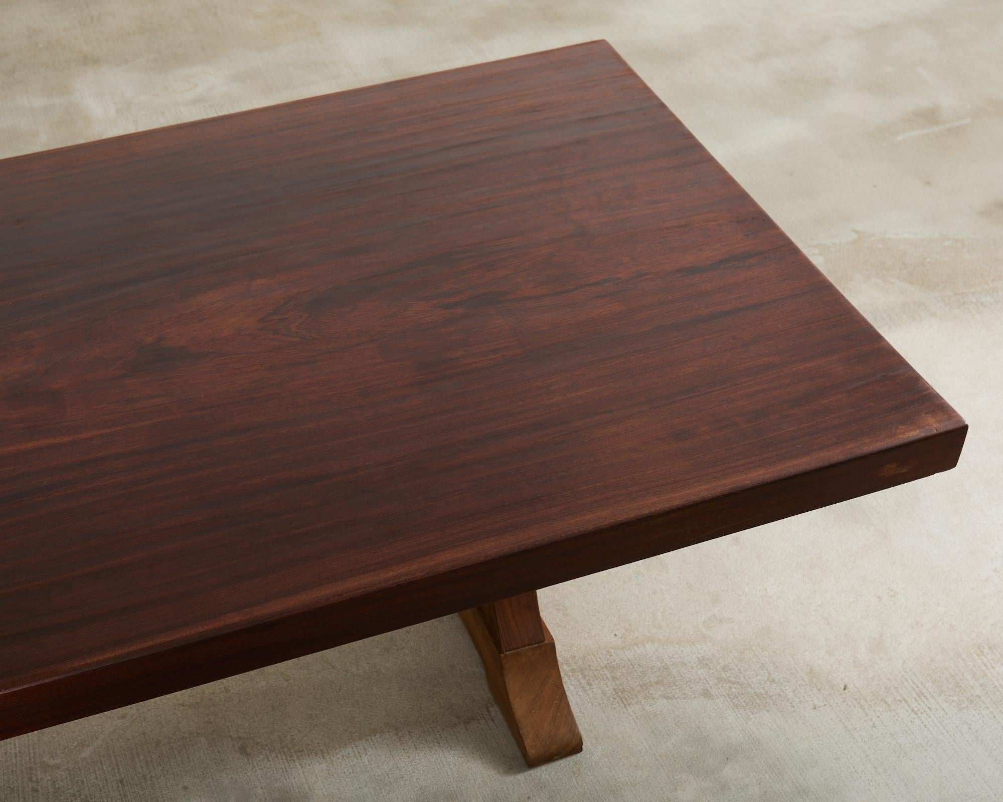 Country French African Mahogany Farmhouse Trestle Dining Table For Sale 2