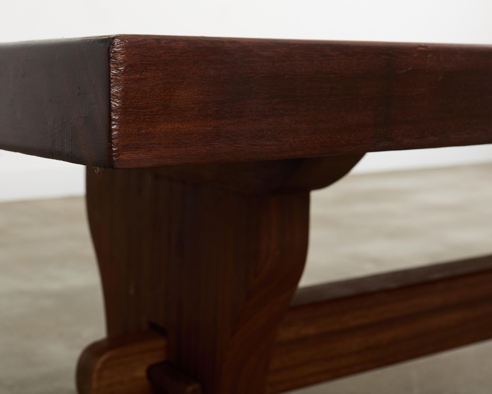 Country French African Mahogany Farmhouse Trestle Dining Table For Sale 3