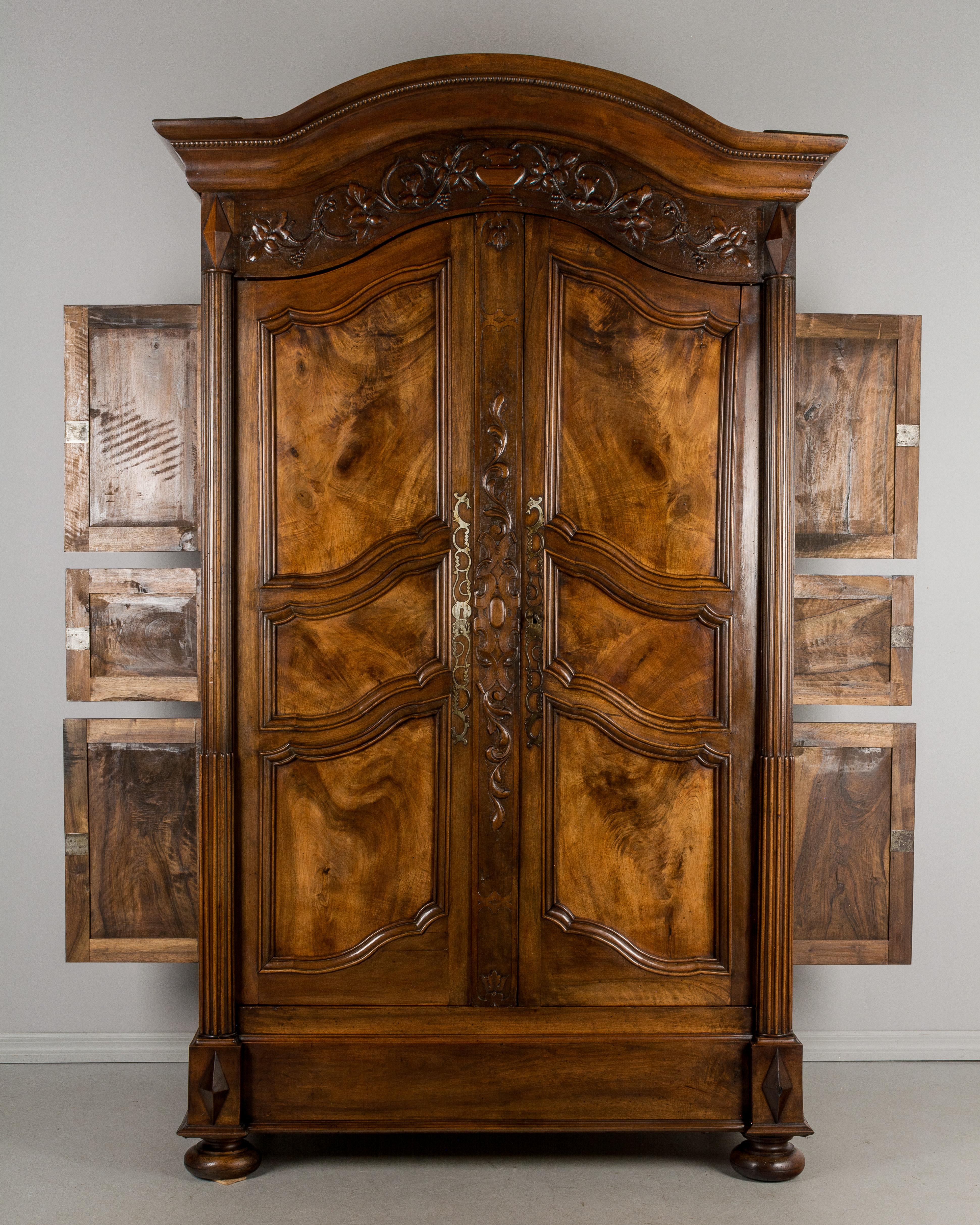 Hand-Carved Country French Armoire or Wardrobe