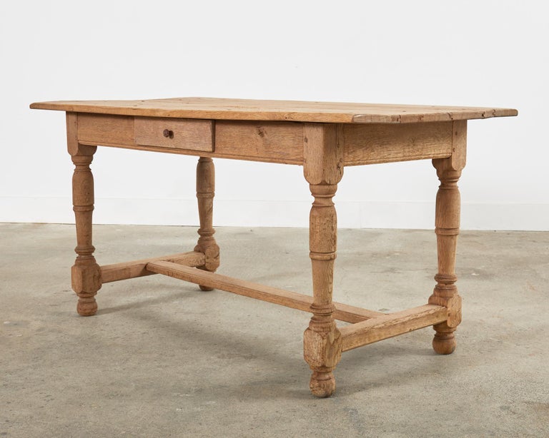 Country French Bleached Oak Farmhouse Dining or Writing Table For Sale 7