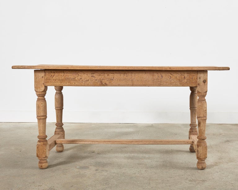 Country French Bleached Oak Farmhouse Dining or Writing Table For Sale 15