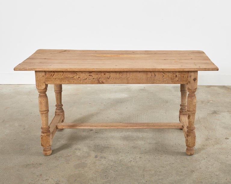 Country French Bleached Oak Farmhouse Dining or Writing Table For Sale 16