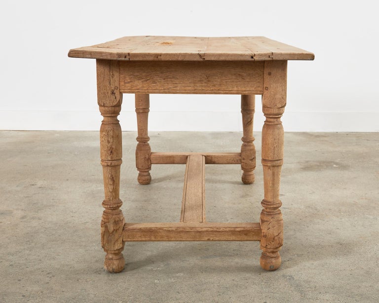 Country French Bleached Oak Farmhouse Dining or Writing Table For Sale 4