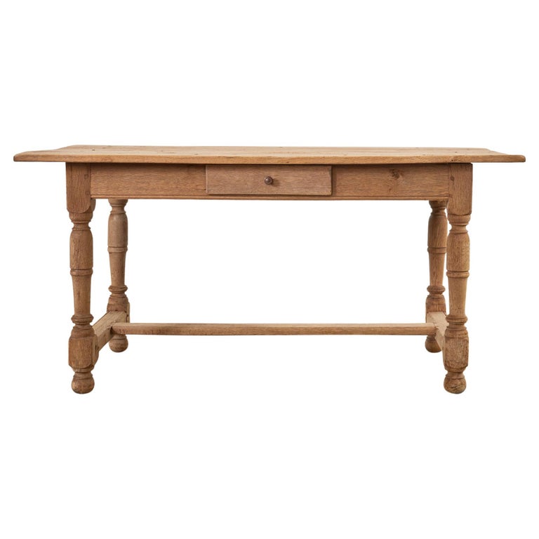 Country French Bleached Oak Farmhouse Dining or Writing Table For Sale