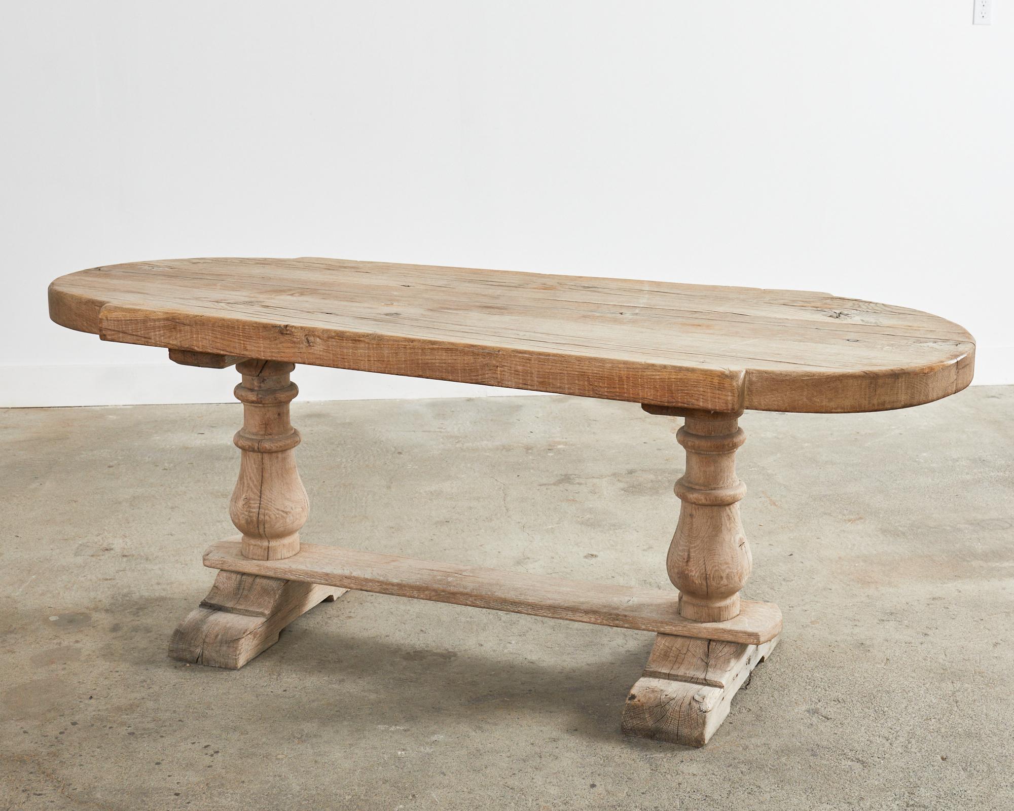 Country French Bleached Oak Farmhouse Dining Table Demilune Ends 6