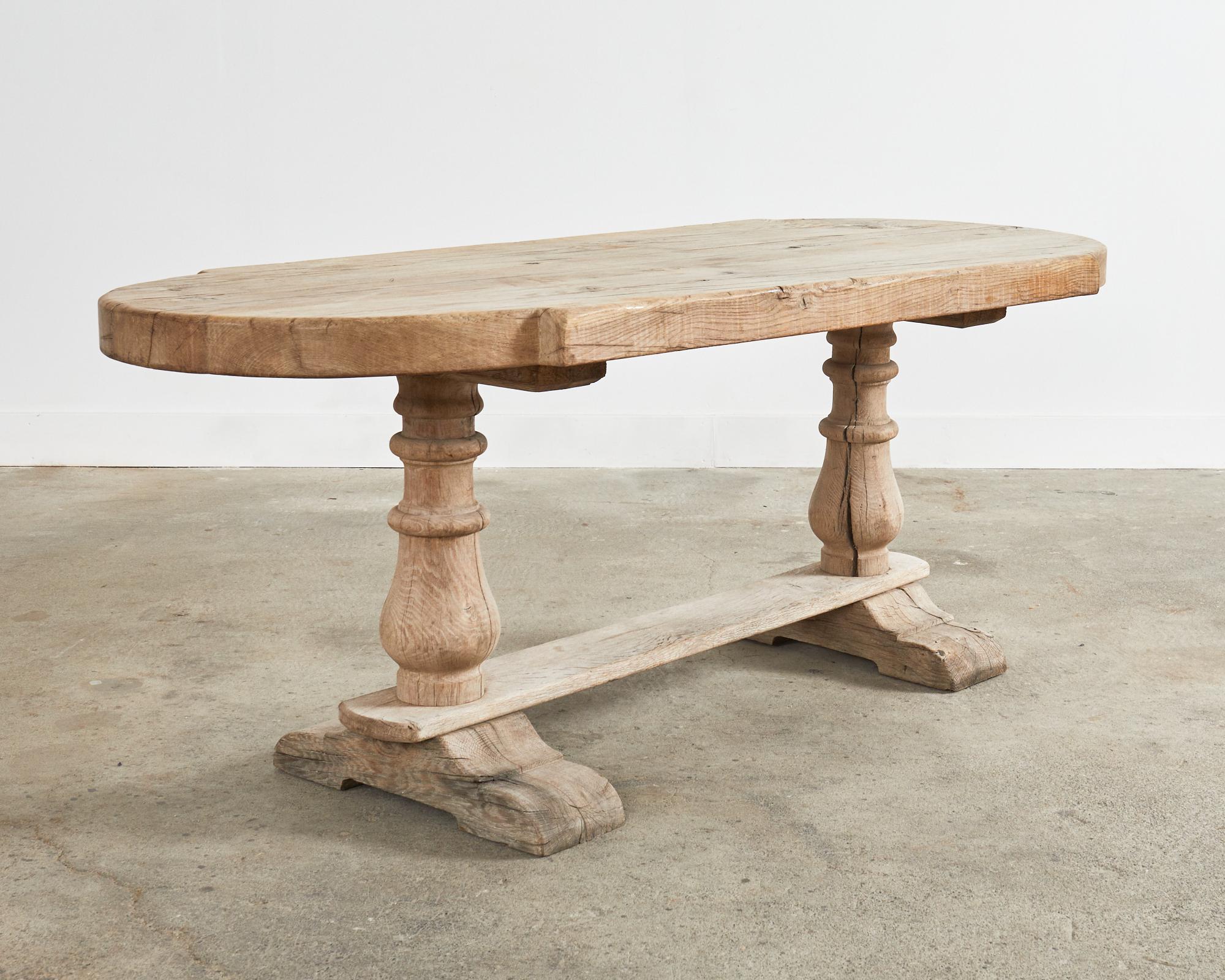 salvaged wood trestle round dining table