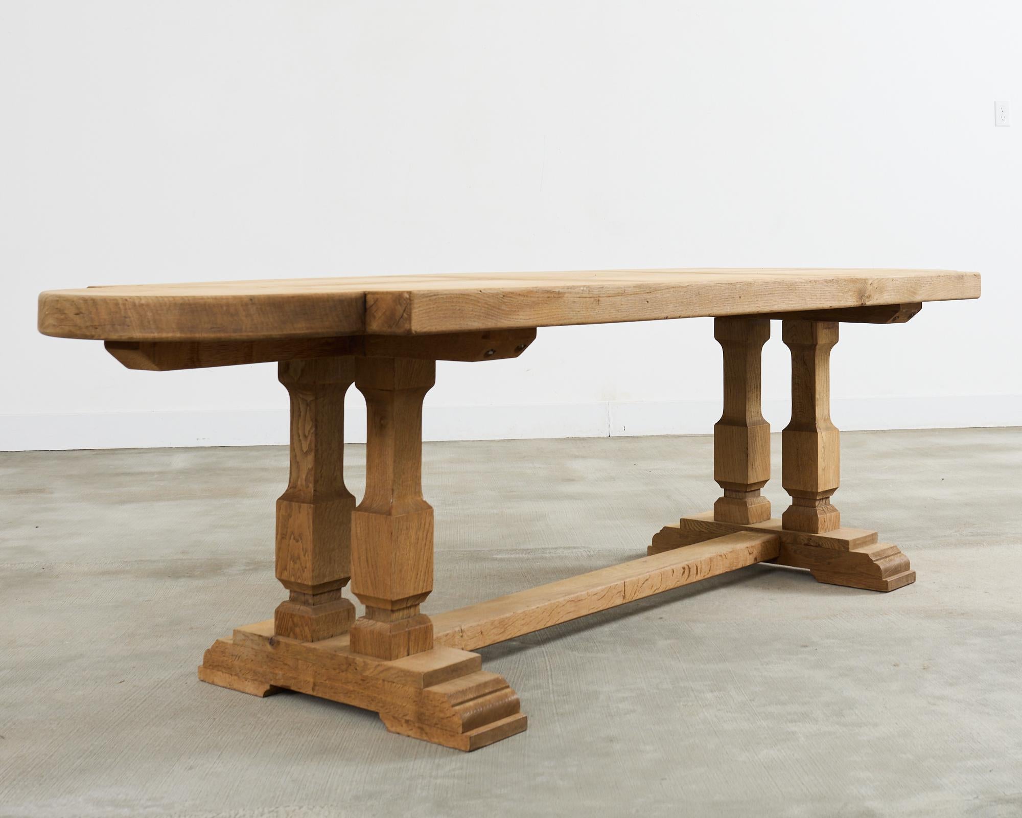 Hand-Crafted Country French Bleached Oak Farmhouse Dining Table Demilune Ends