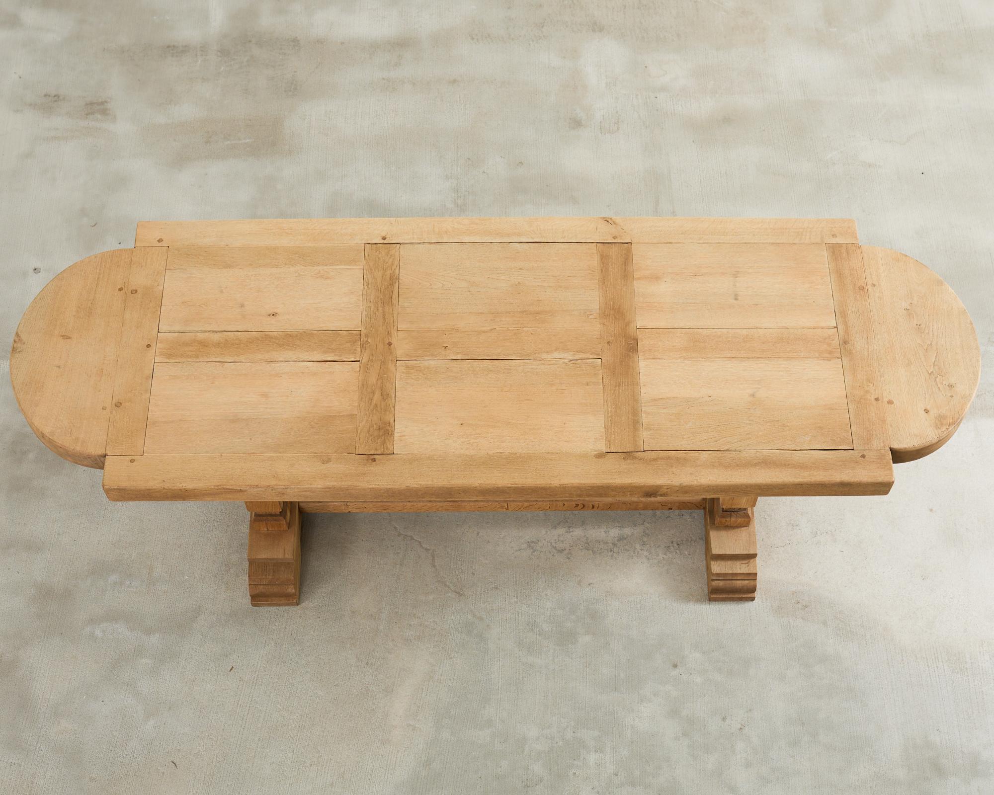 Country French Bleached Oak Farmhouse Dining Table Demilune Ends In Good Condition In Rio Vista, CA