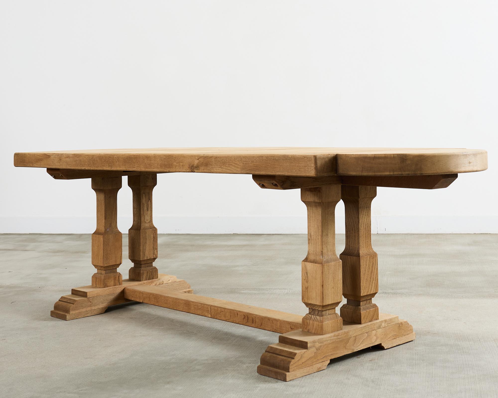 20th Century Country French Bleached Oak Farmhouse Dining Table Demilune Ends