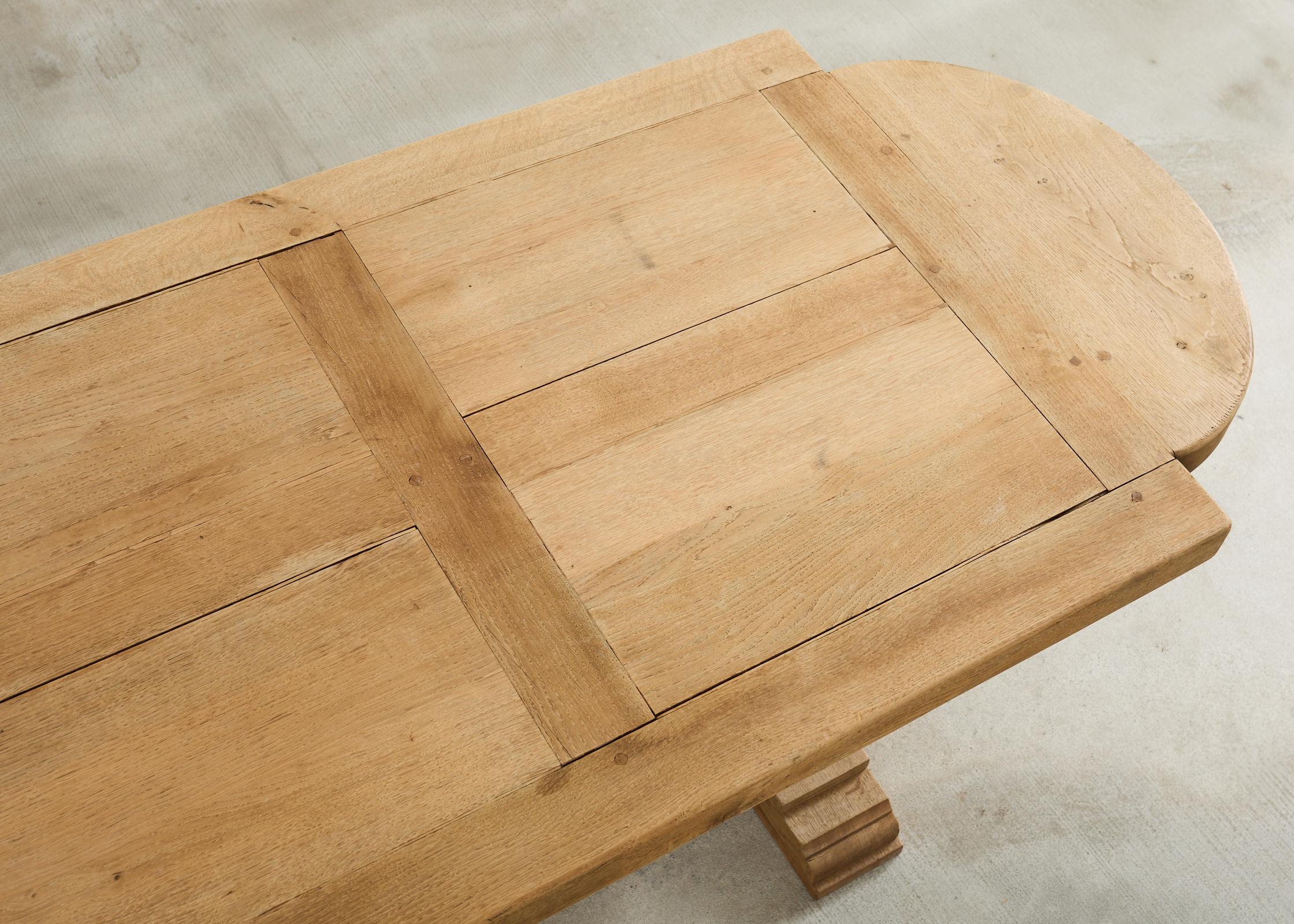 Country French Bleached Oak Farmhouse Dining Table Demilune Ends 1