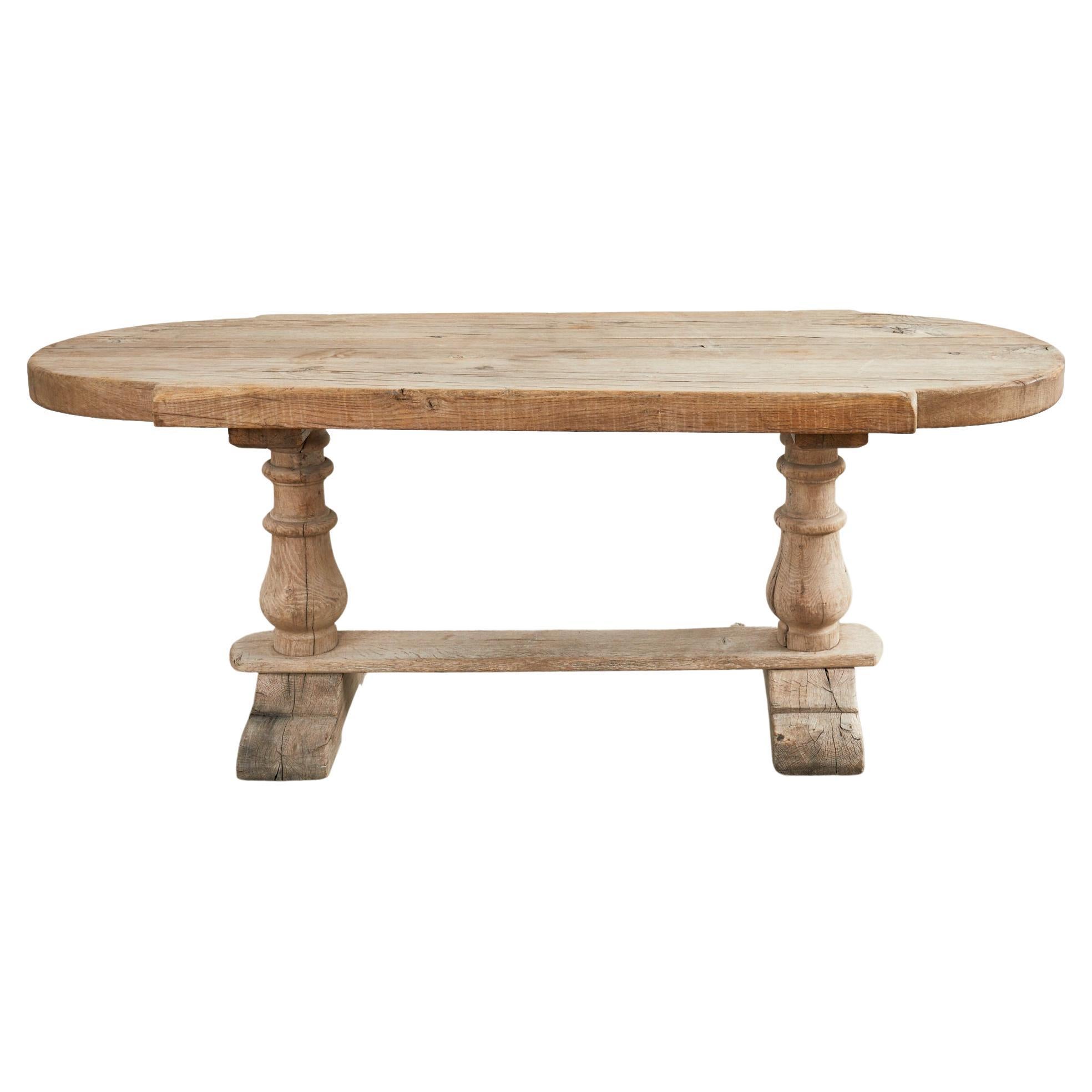 Country French Bleached Oak Farmhouse Dining Table Demilune Ends