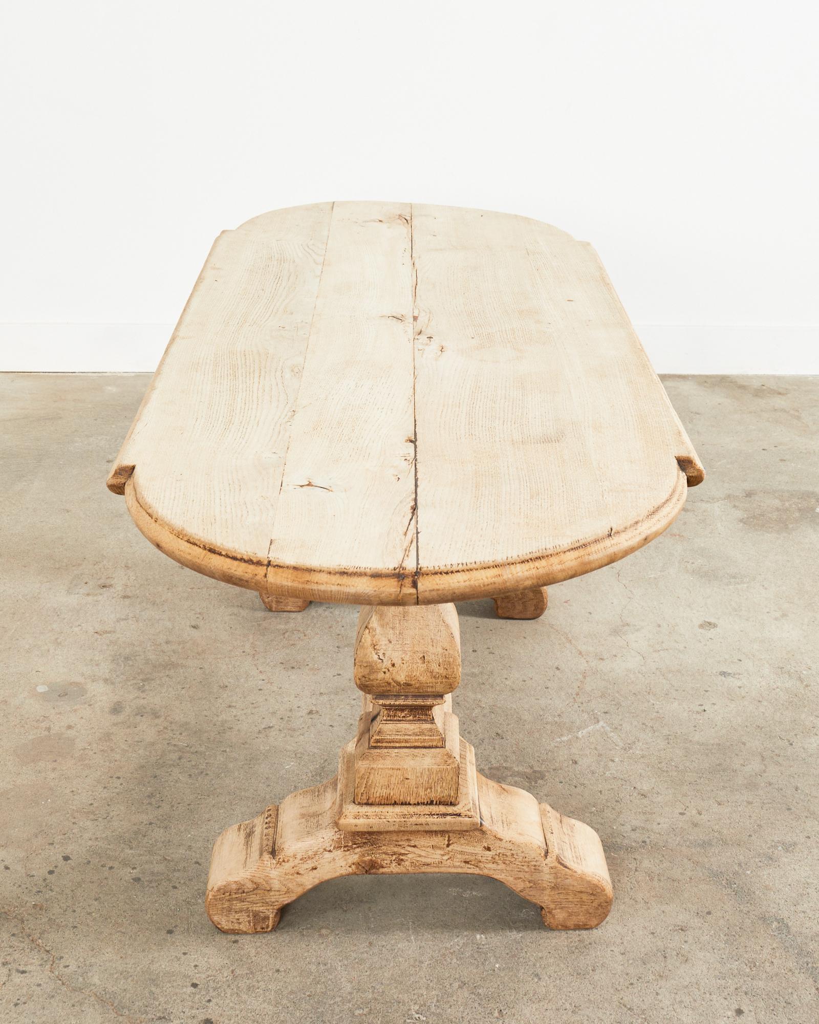 Country French Bleached Oak Farmhouse Dining Table with Round Ends For Sale 7