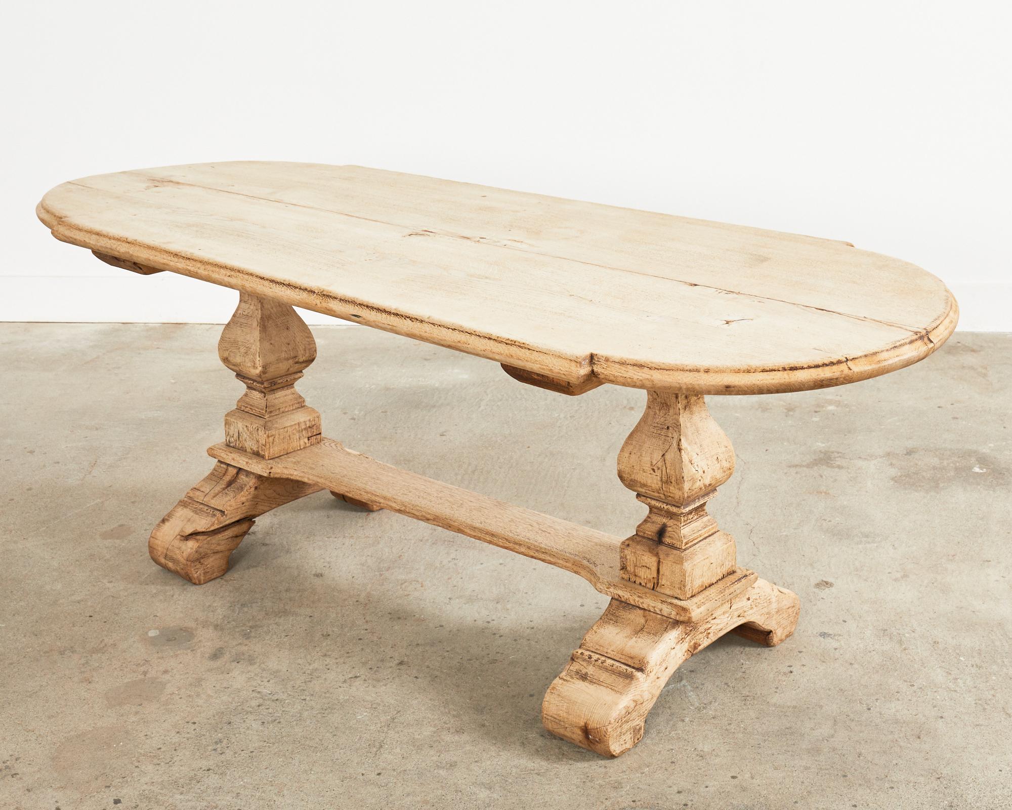 Country French Bleached Oak Farmhouse Dining Table with Round Ends For Sale 9
