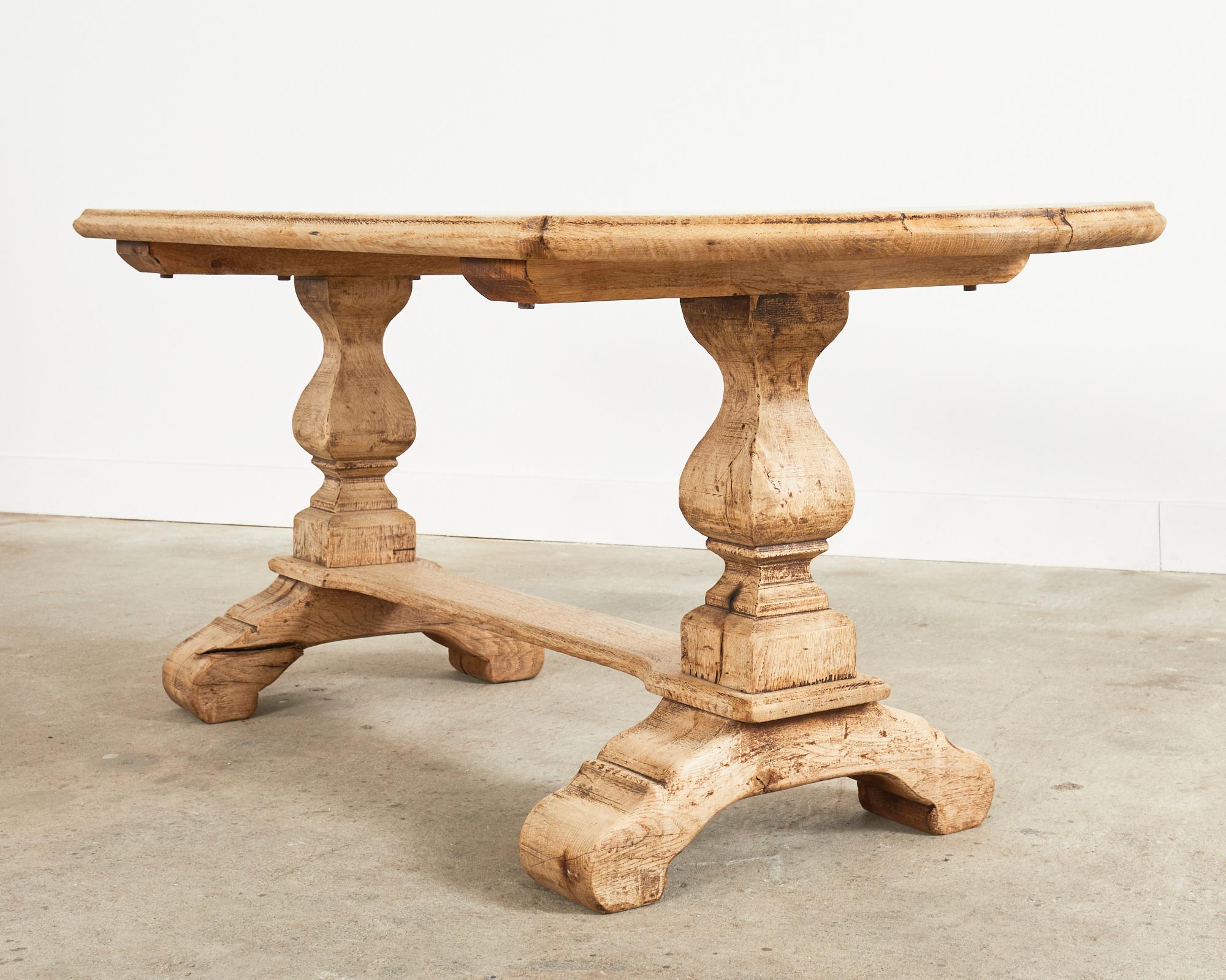 Country French Bleached Oak Farmhouse Dining Table with Round Ends For Sale 14