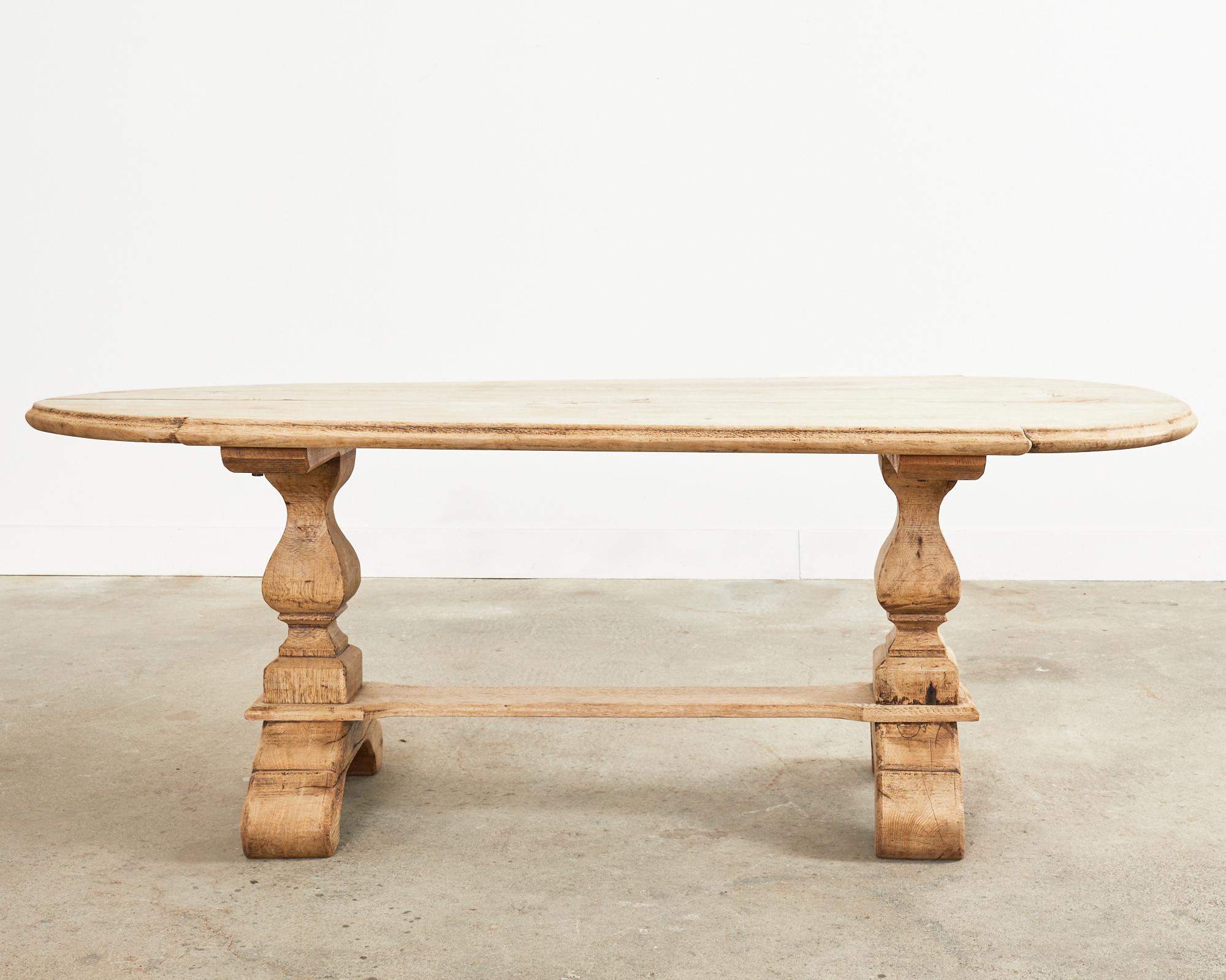 Country French Bleached Oak Farmhouse Dining Table with Round Ends For Sale 16