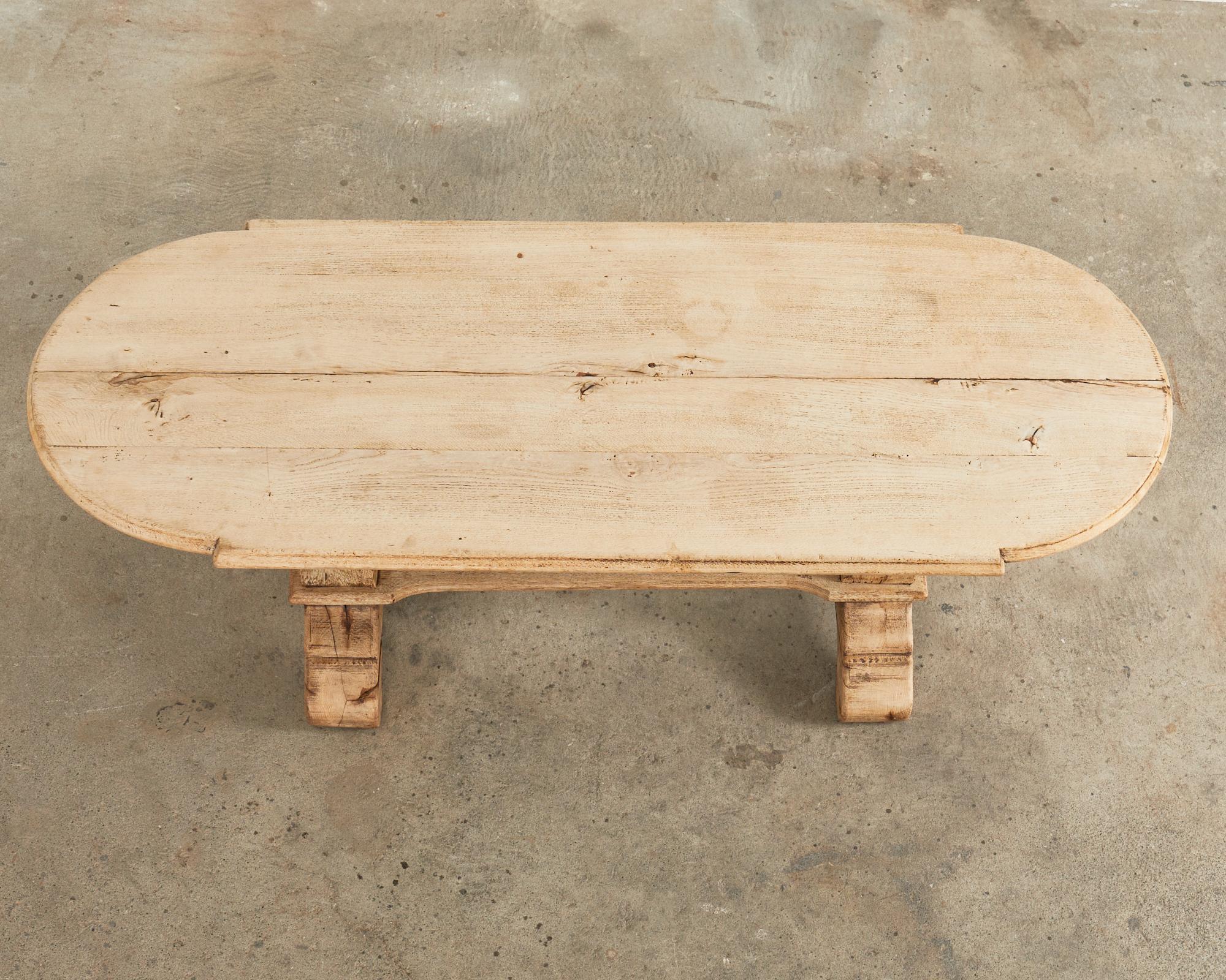 20th Century Country French Bleached Oak Farmhouse Dining Table with Round Ends For Sale