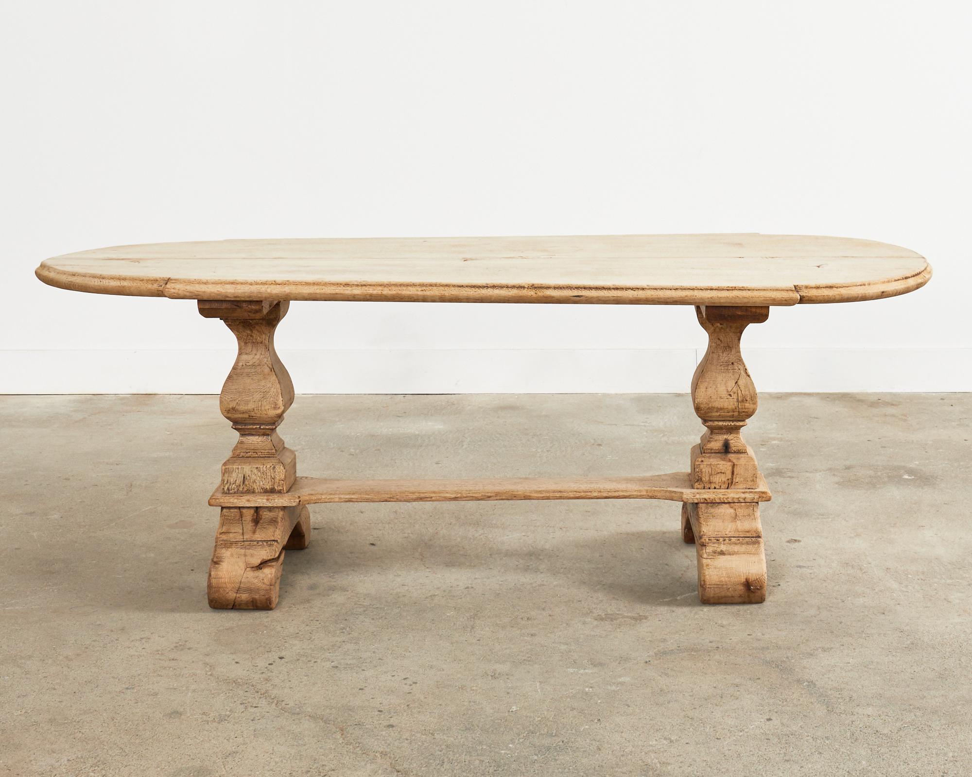 Country French Bleached Oak Farmhouse Dining Table with Round Ends For Sale 2