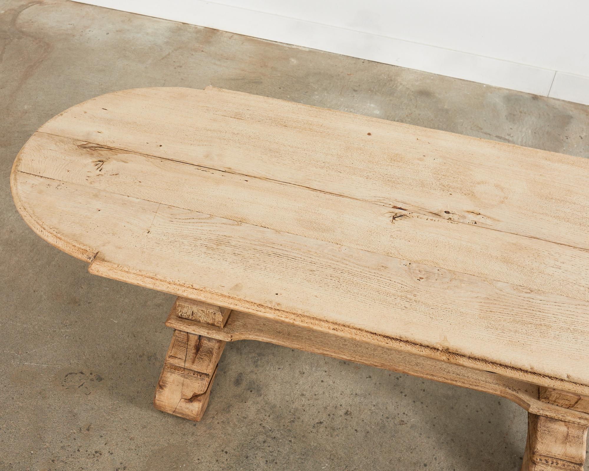 Country French Bleached Oak Farmhouse Dining Table with Round Ends For Sale 3