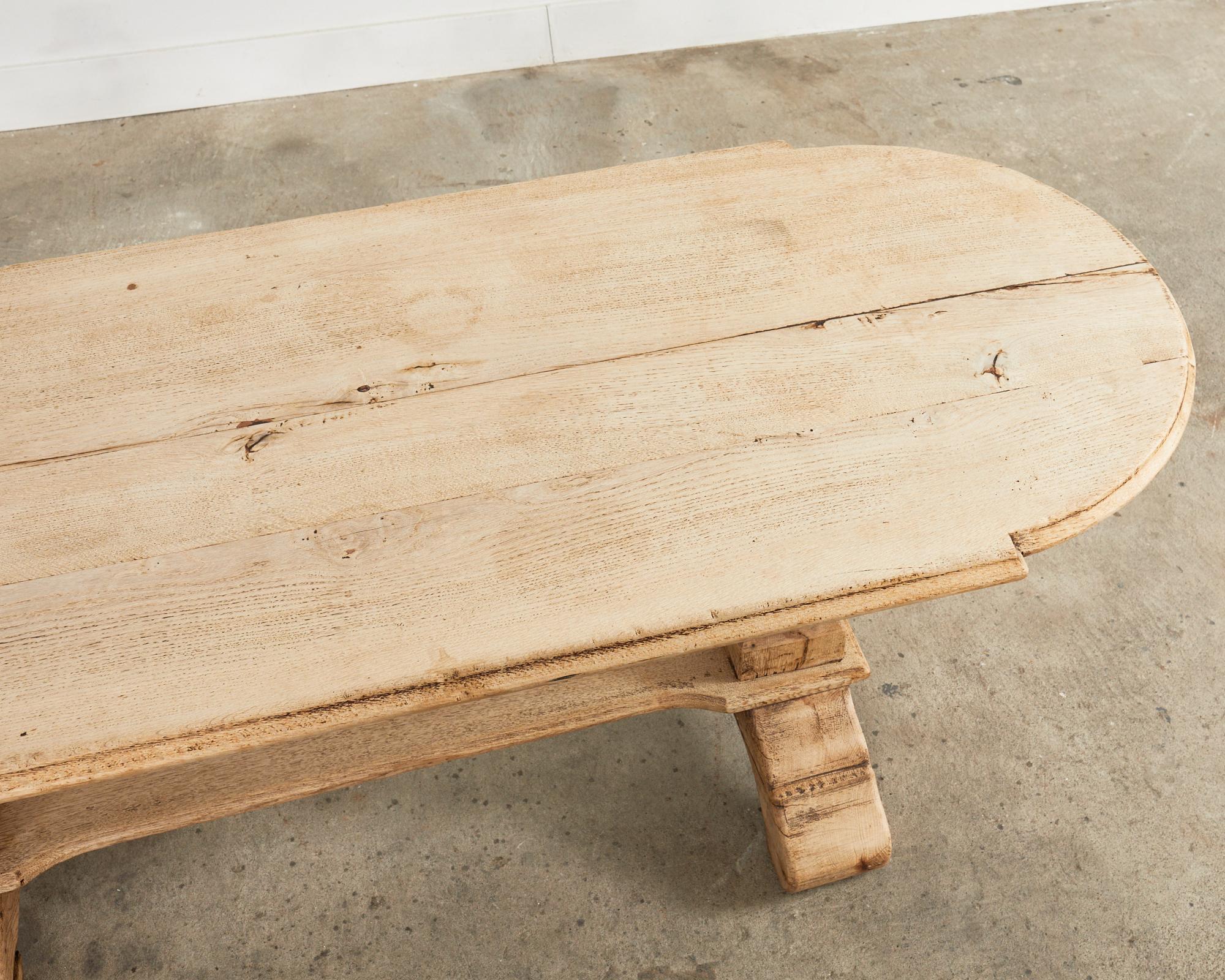 Country French Bleached Oak Farmhouse Dining Table with Round Ends 4