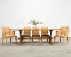 Country French Bleached Oak Farmhouse Trestle Dining Table 8 Ft