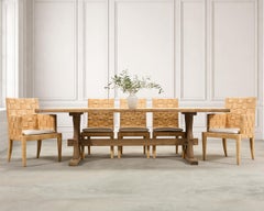 Country French Bleached Oak Farmhouse Trestle Dining Table 8 Ft