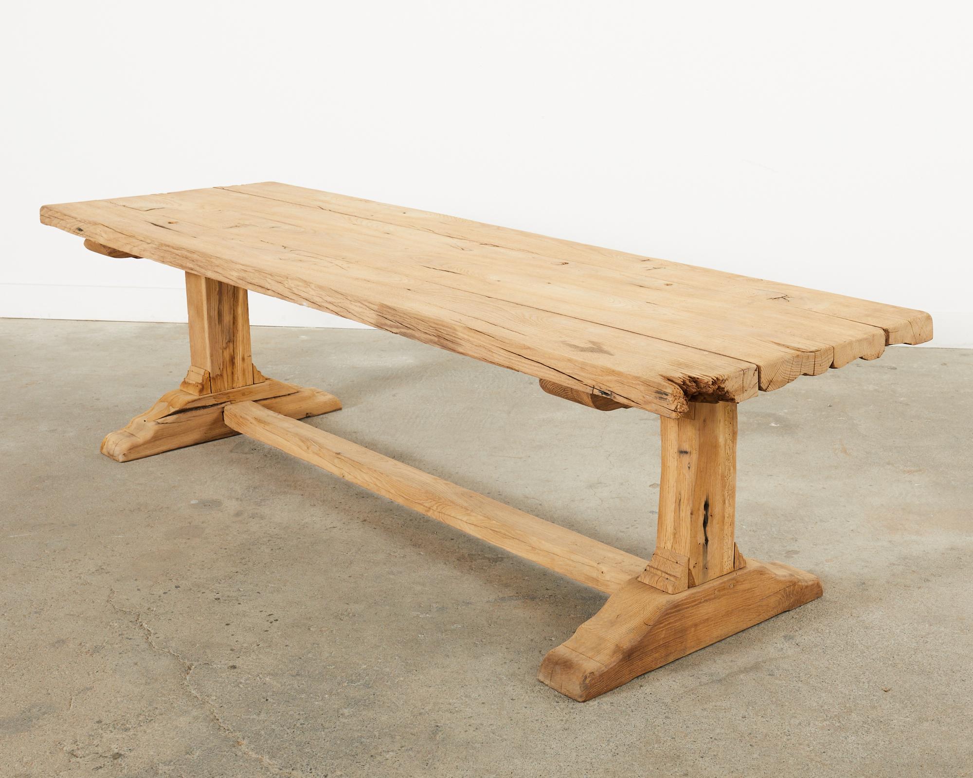Country French Bleached Oak Farmhouse Trestle Dining Table 8